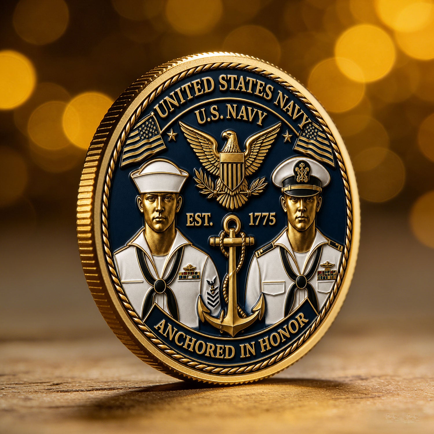Personalized US Navy Insignia Text 3D Challenge Coin