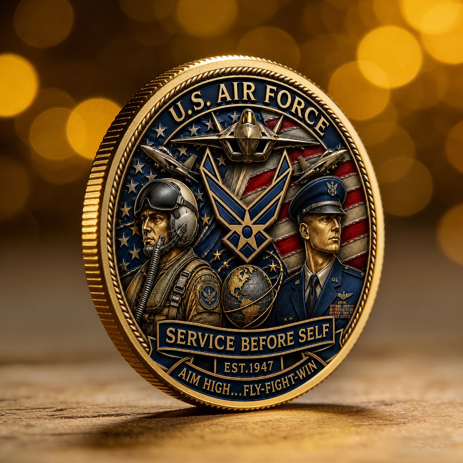 Personalized Air Force Insignia Rank 3D Challenge Coin