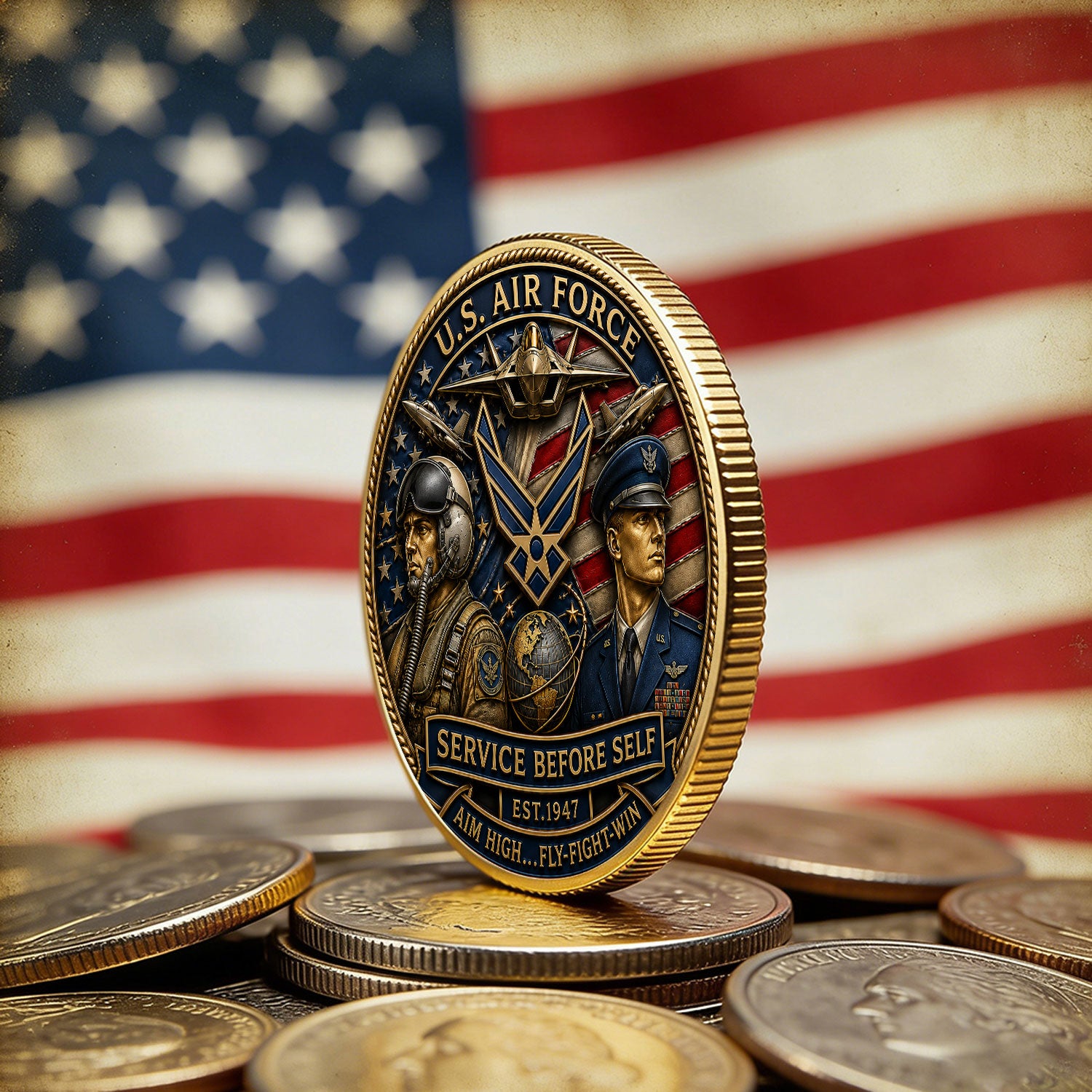 Personalized Air Force Insignia Rank 3D Challenge Coin