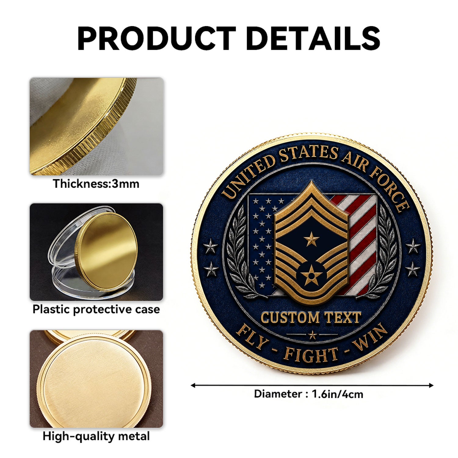 Personalized Air Force Insignia Rank 3D Challenge Coin