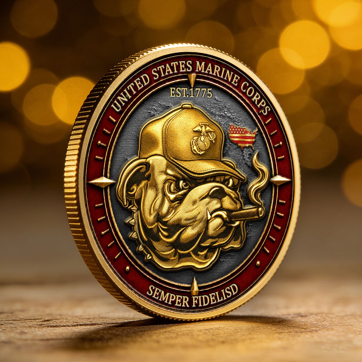 Marine Corps Rank Insignia Custom Text 3D Challenge Coin