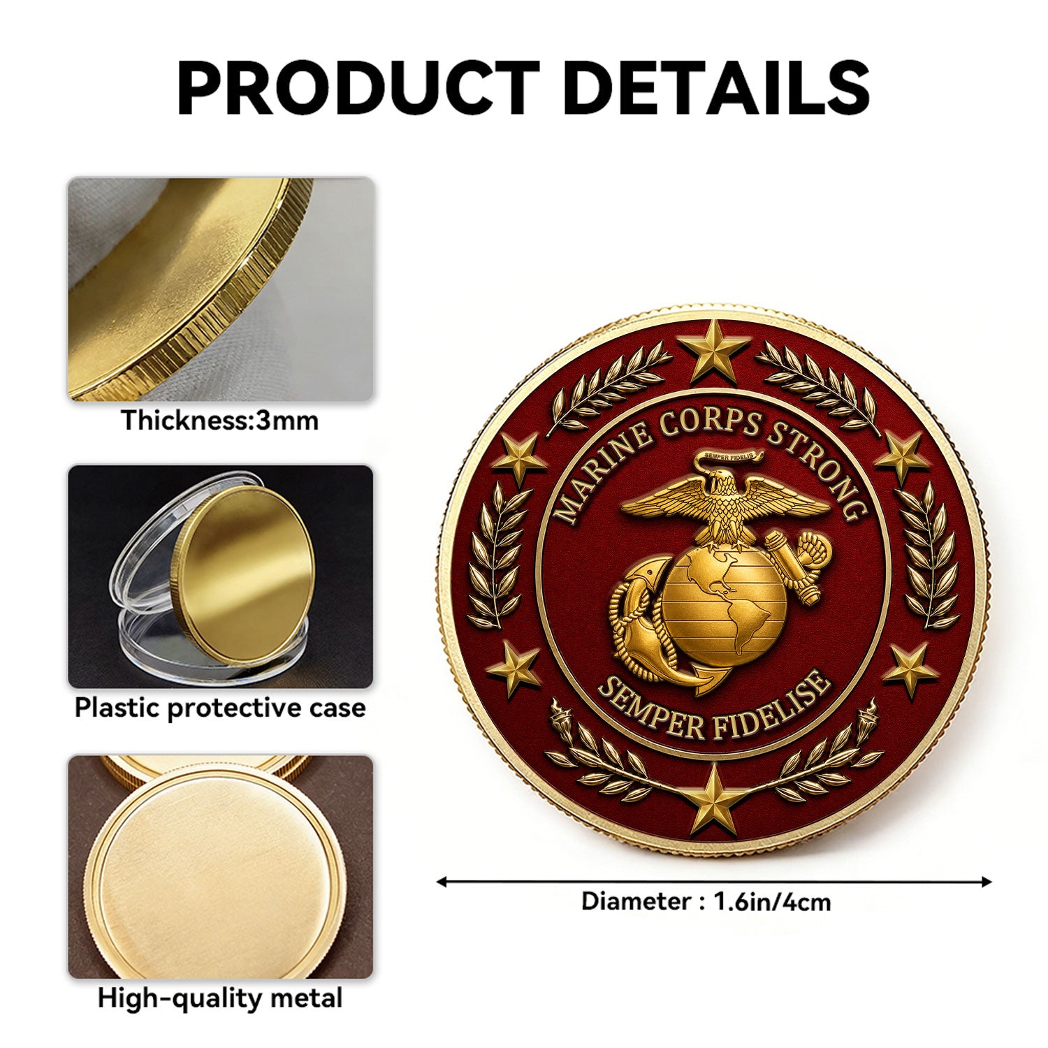 Marine Corps Rank Insignia Custom Text 3D Challenge Coin