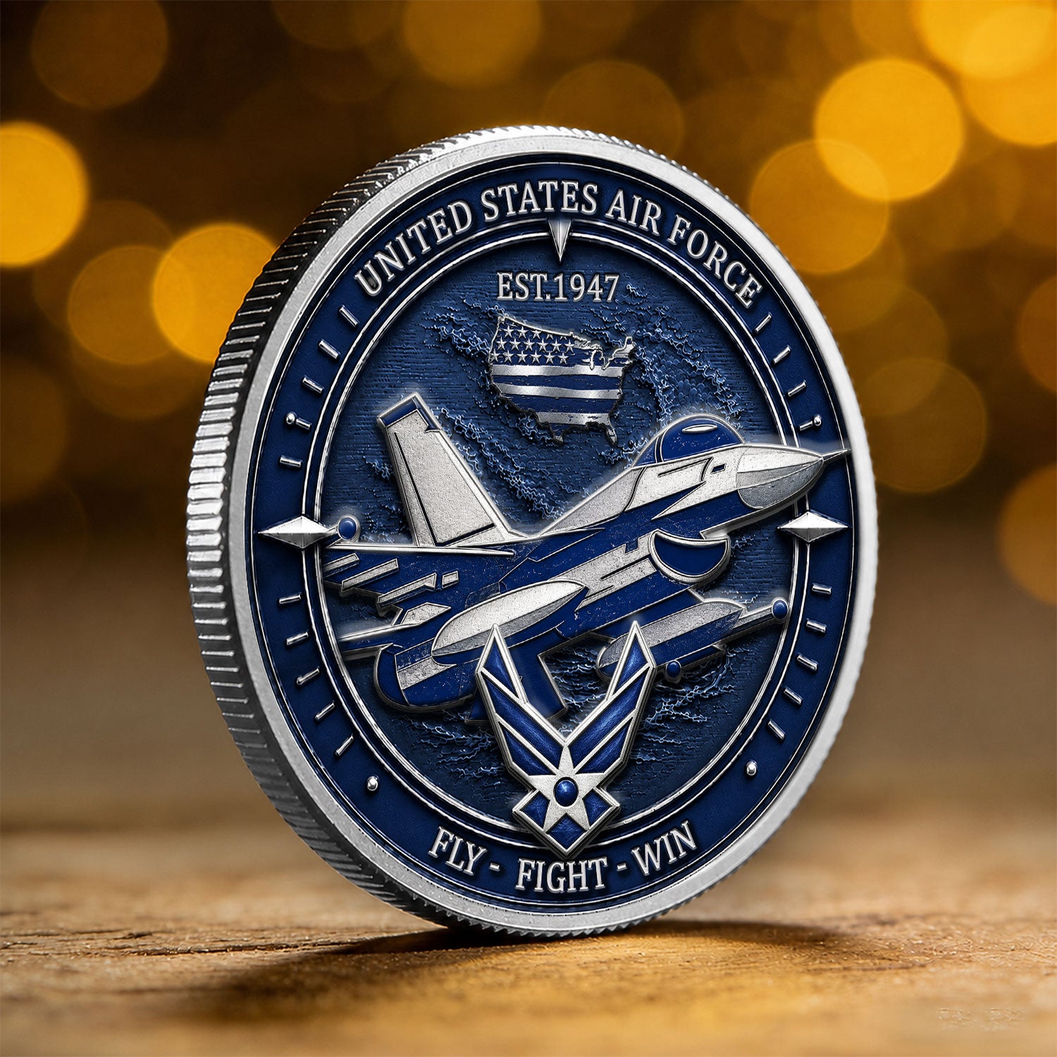Custom USAF Rank and Service Text 3D Challenge Coin Keepsake