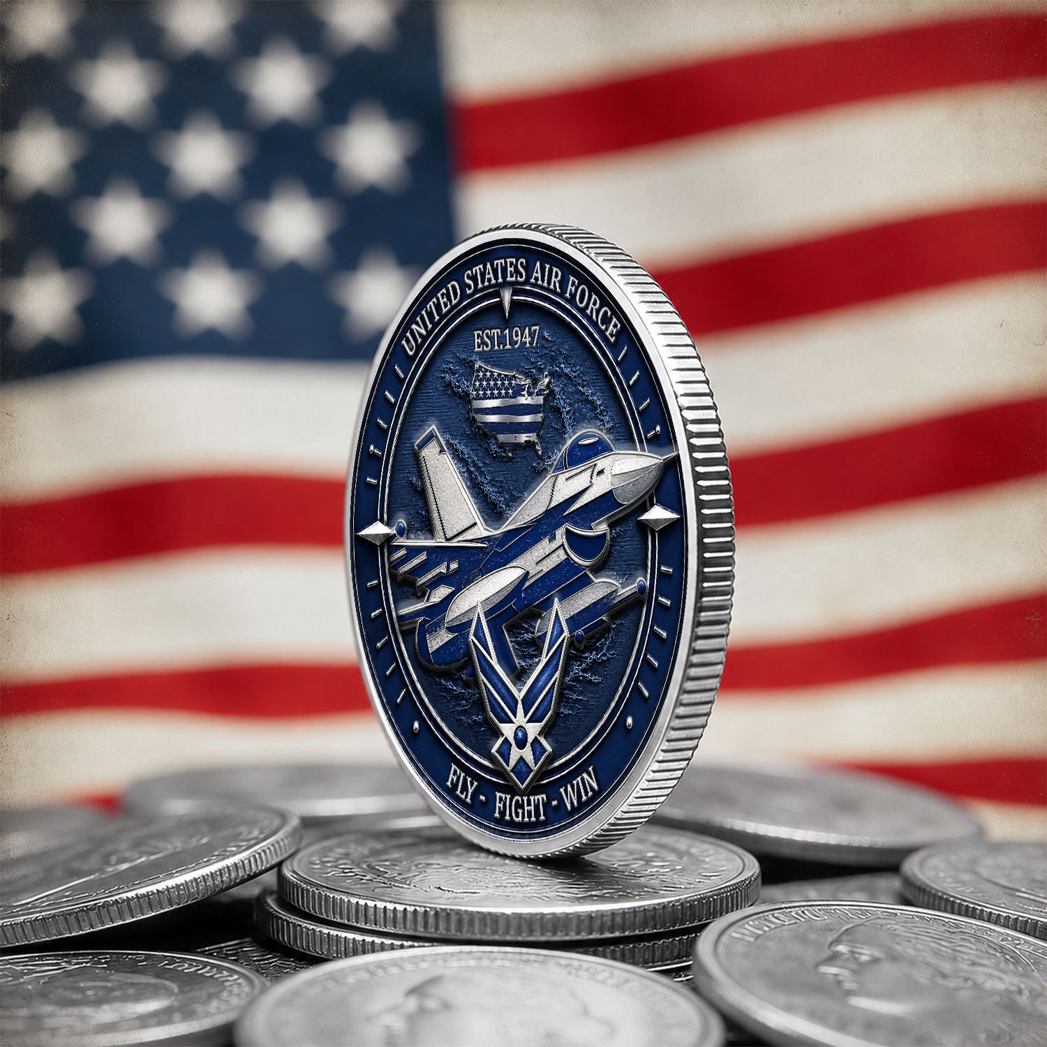 Custom USAF Rank and Service Text 3D Challenge Coin Keepsake