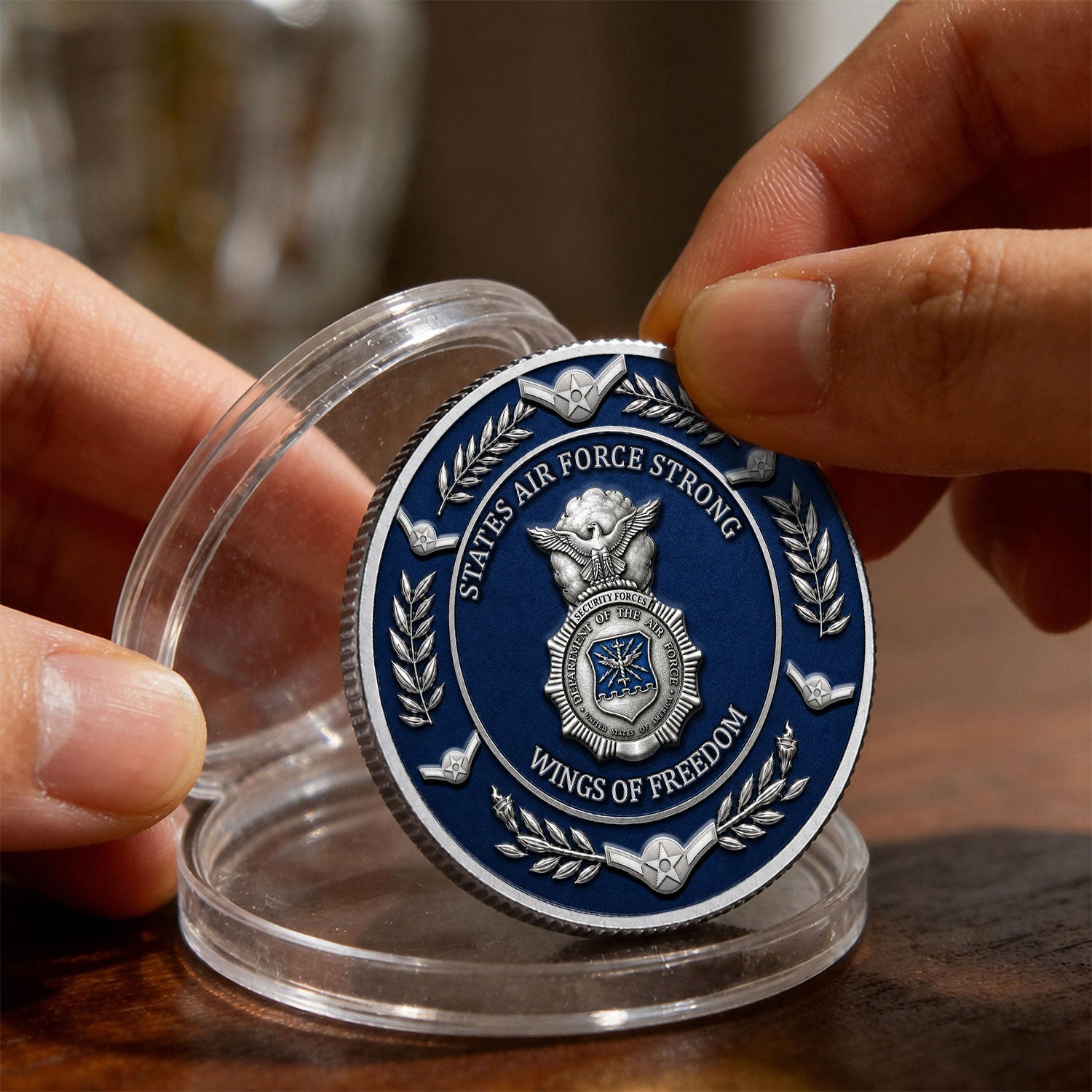 Custom USAF Rank and Service Text 3D Challenge Coin Keepsake