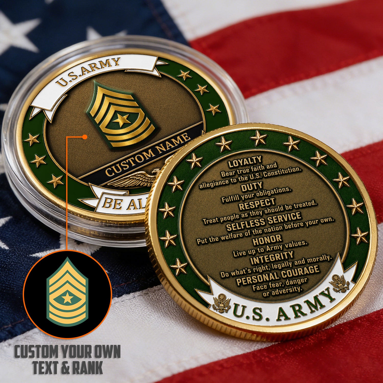 Custom US Army Service Rank 3D Challenge Coin With Name