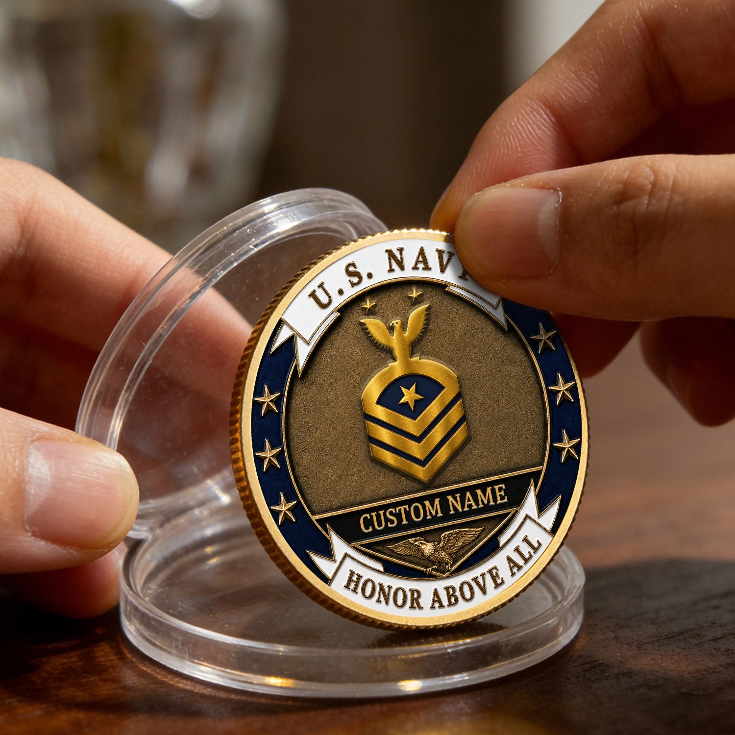 US Navy Personalized Rank Text 3D Challenge Coin Veteran Gift