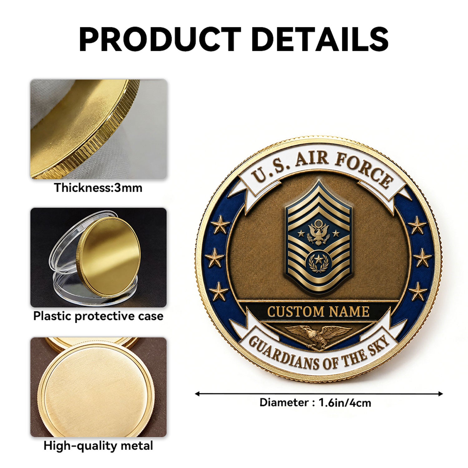 US Air Force Personalized Rank Name 3D Challenge Coin Airman Gift