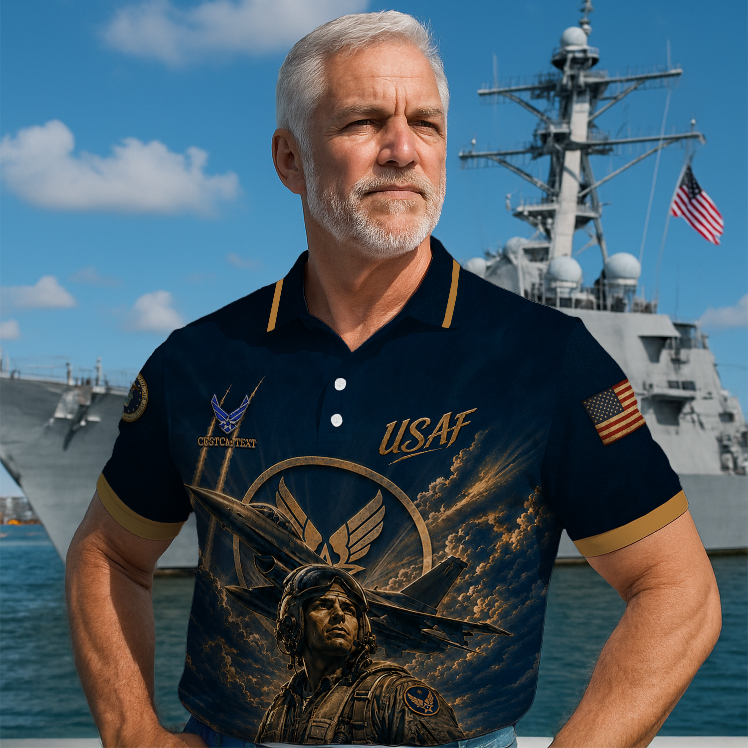 Personalized US Air Force Military Polo Shirt Custom Rank