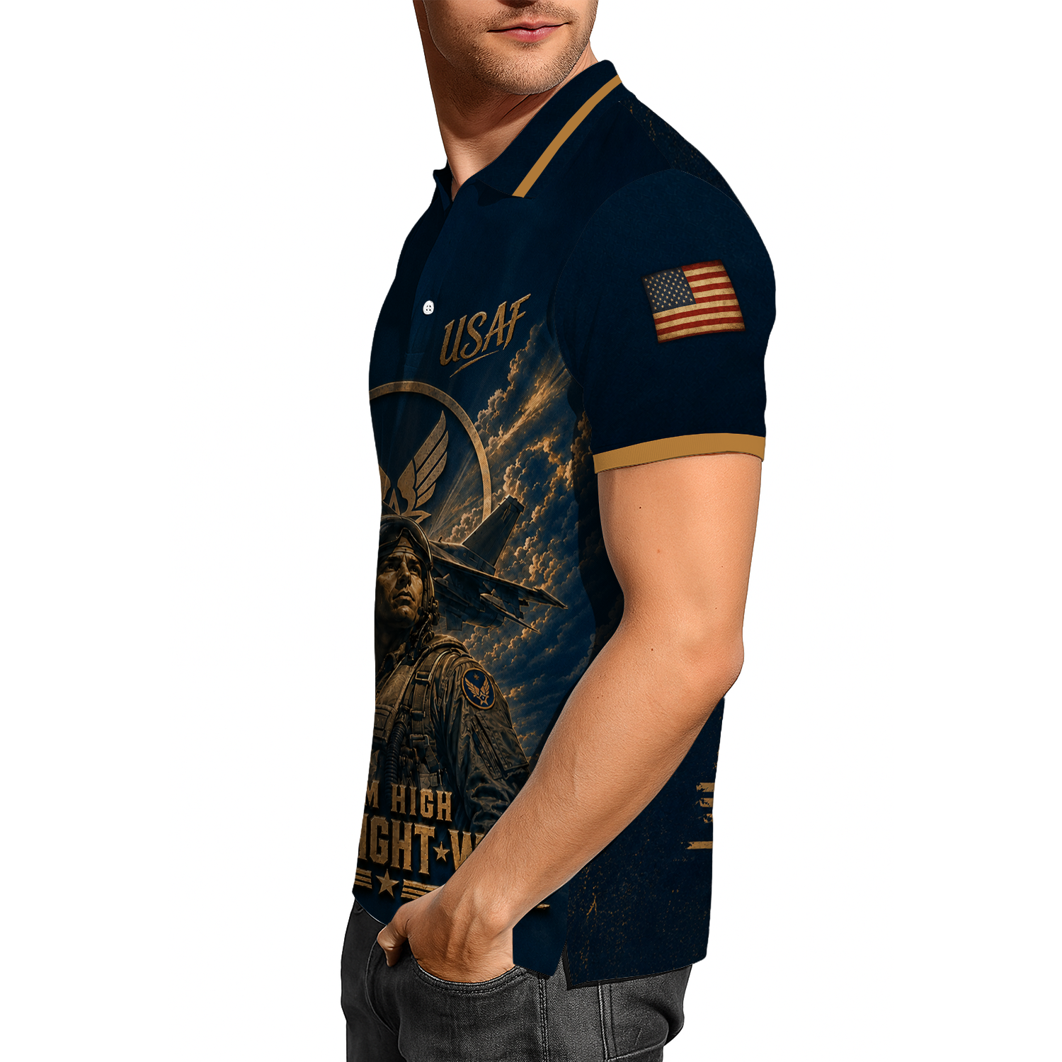 Personalized US Air Force Military Polo Shirt Custom Rank