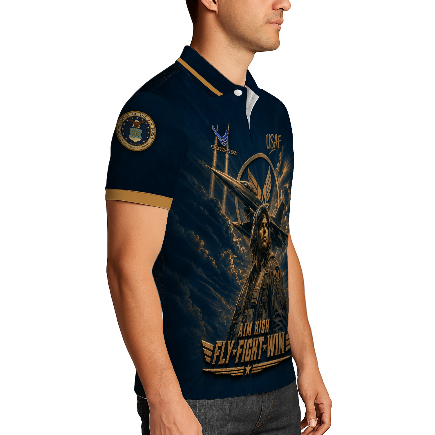 Personalized US Air Force Military Polo Shirt Custom Rank
