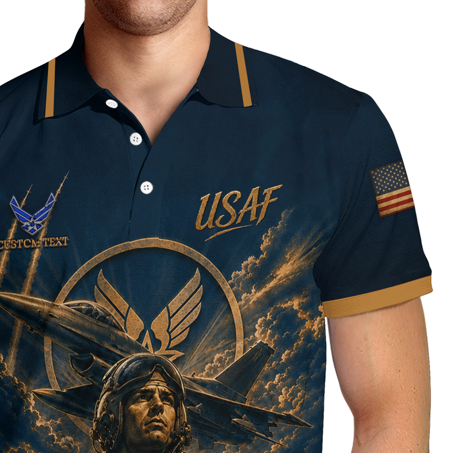 Personalized US Air Force Military Polo Shirt Custom Rank