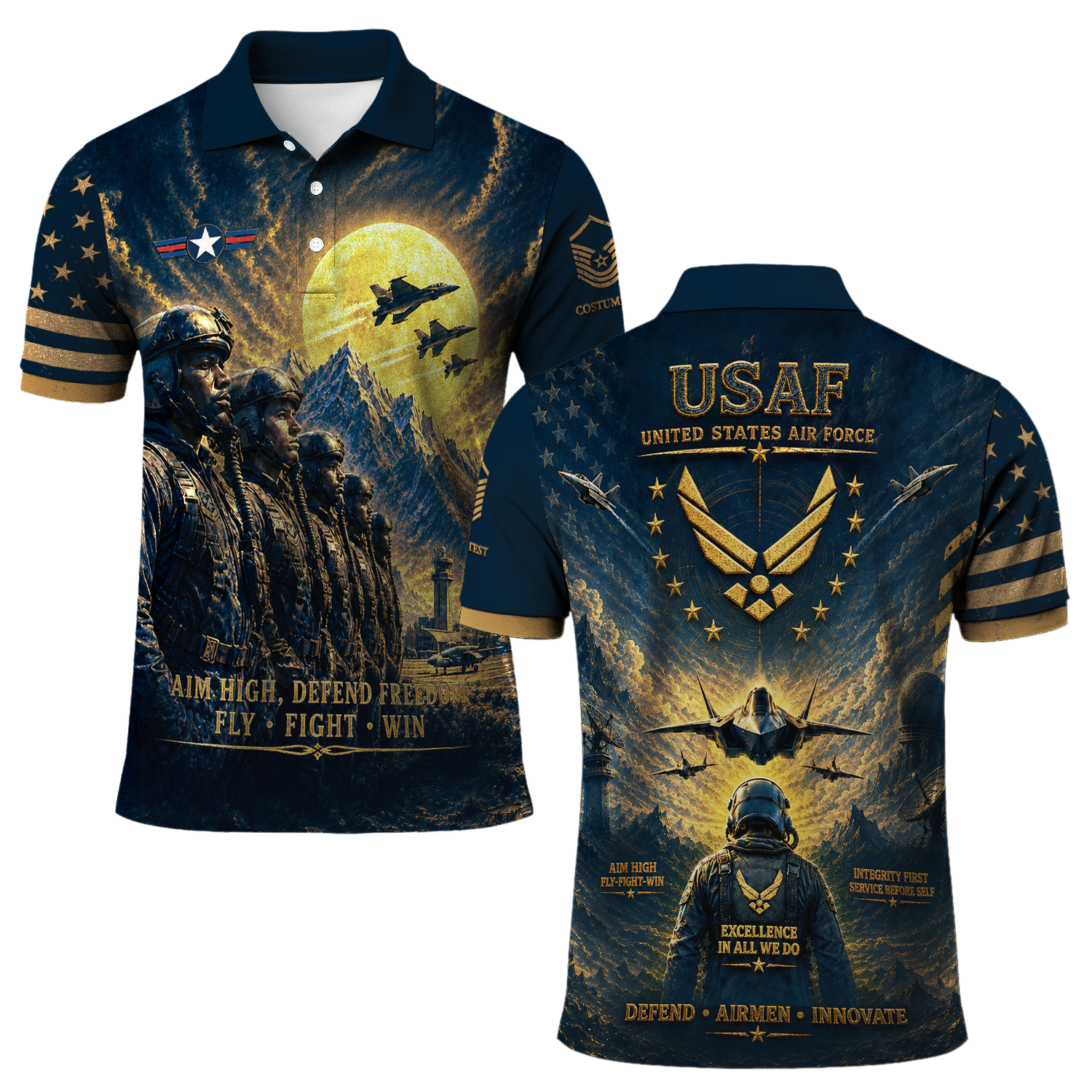 Custom USAF Aviation Rank Polo Shirt with Personalized Text