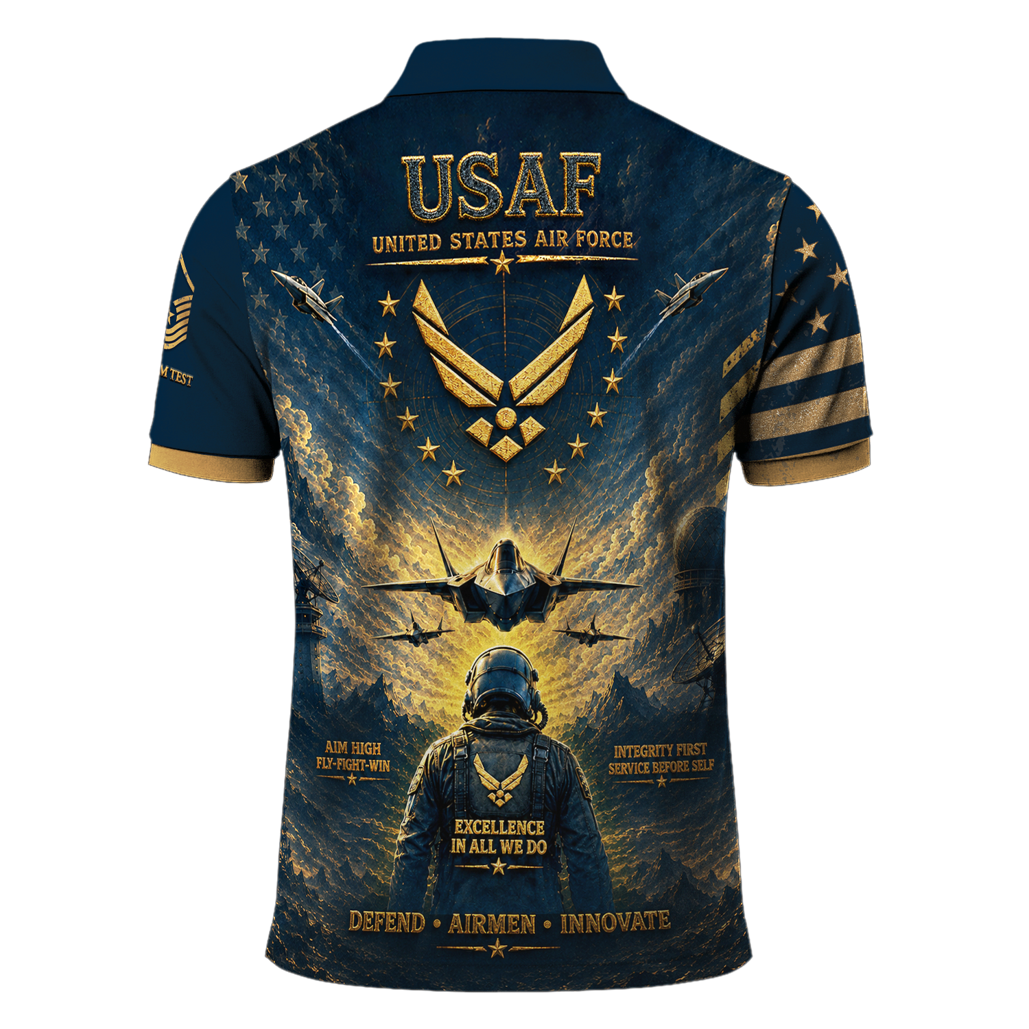 Custom USAF Aviation Rank Polo Shirt with Personalized Text
