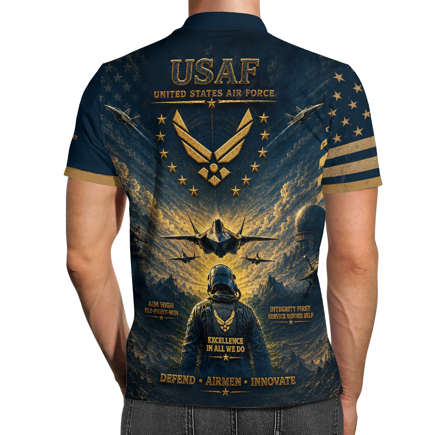 Custom USAF Aviation Rank Polo Shirt with Personalized Text
