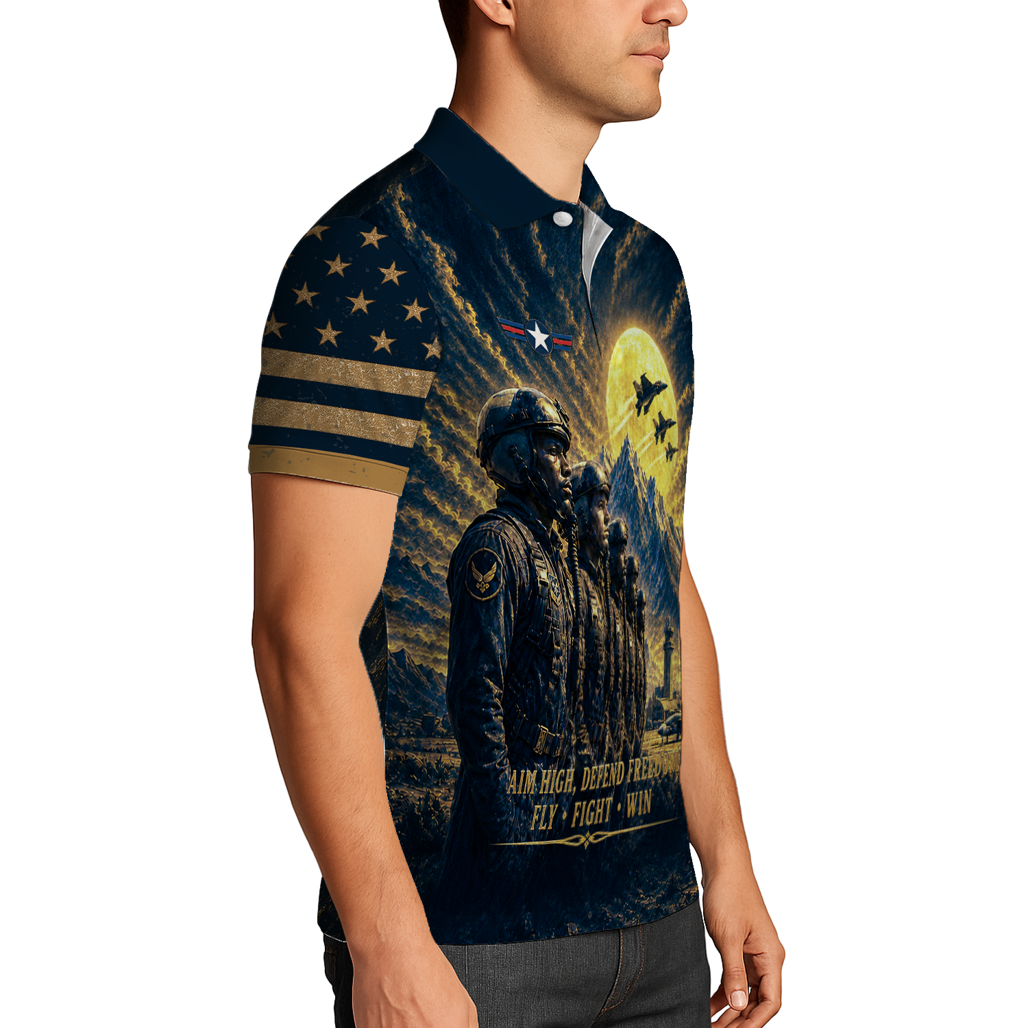 Custom USAF Aviation Rank Polo Shirt with Personalized Text