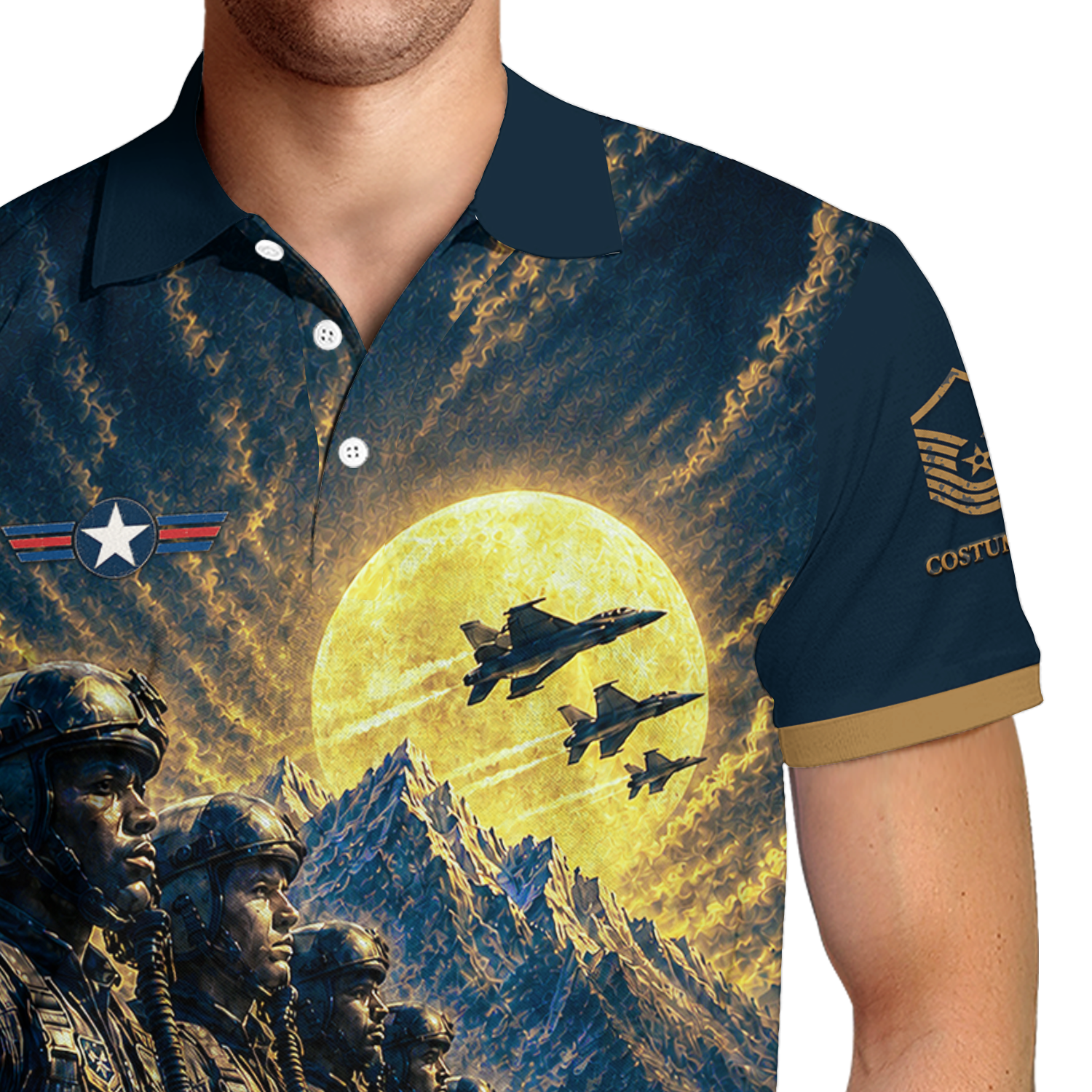 Custom USAF Aviation Rank Polo Shirt with Personalized Text