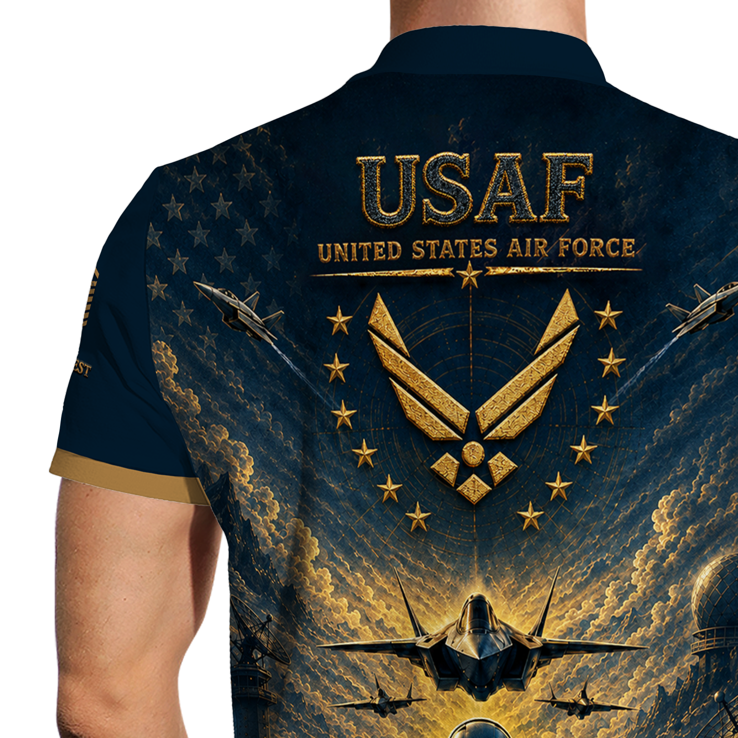 Custom USAF Aviation Rank Polo Shirt with Personalized Text