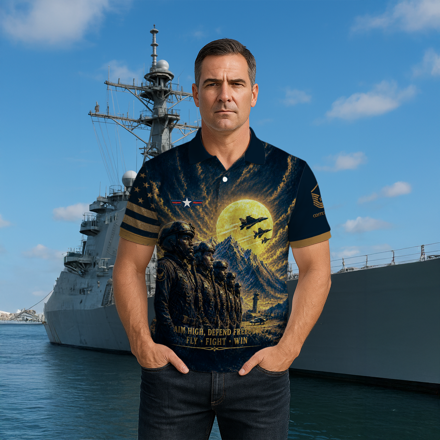 Custom USAF Aviation Rank Polo Shirt with Personalized Text