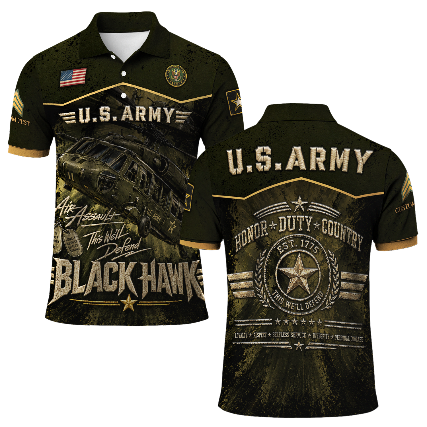 Custom US Army Duty Honor Country 3D Polo Shirt