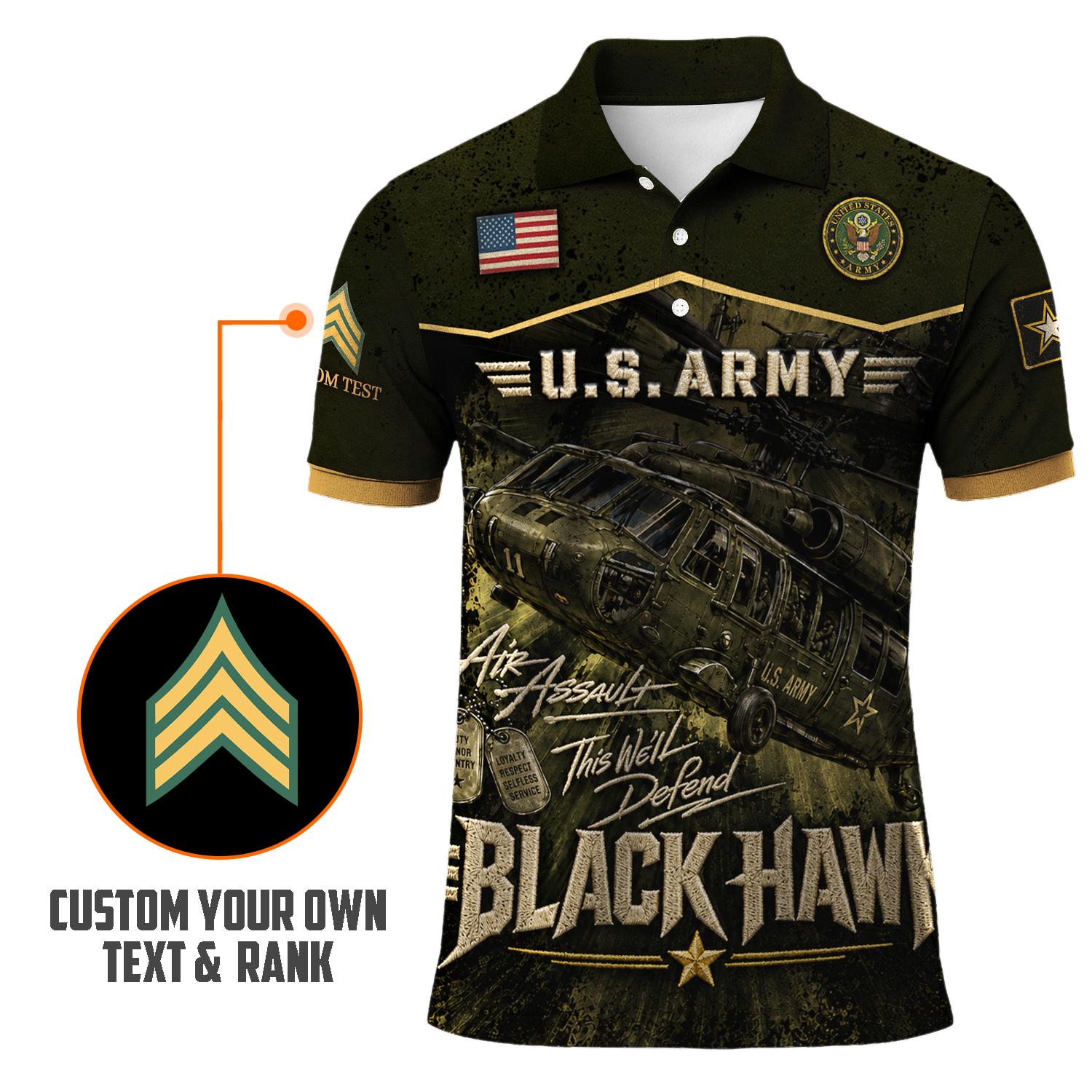 Custom US Army Duty Honor Country 3D Polo Shirt