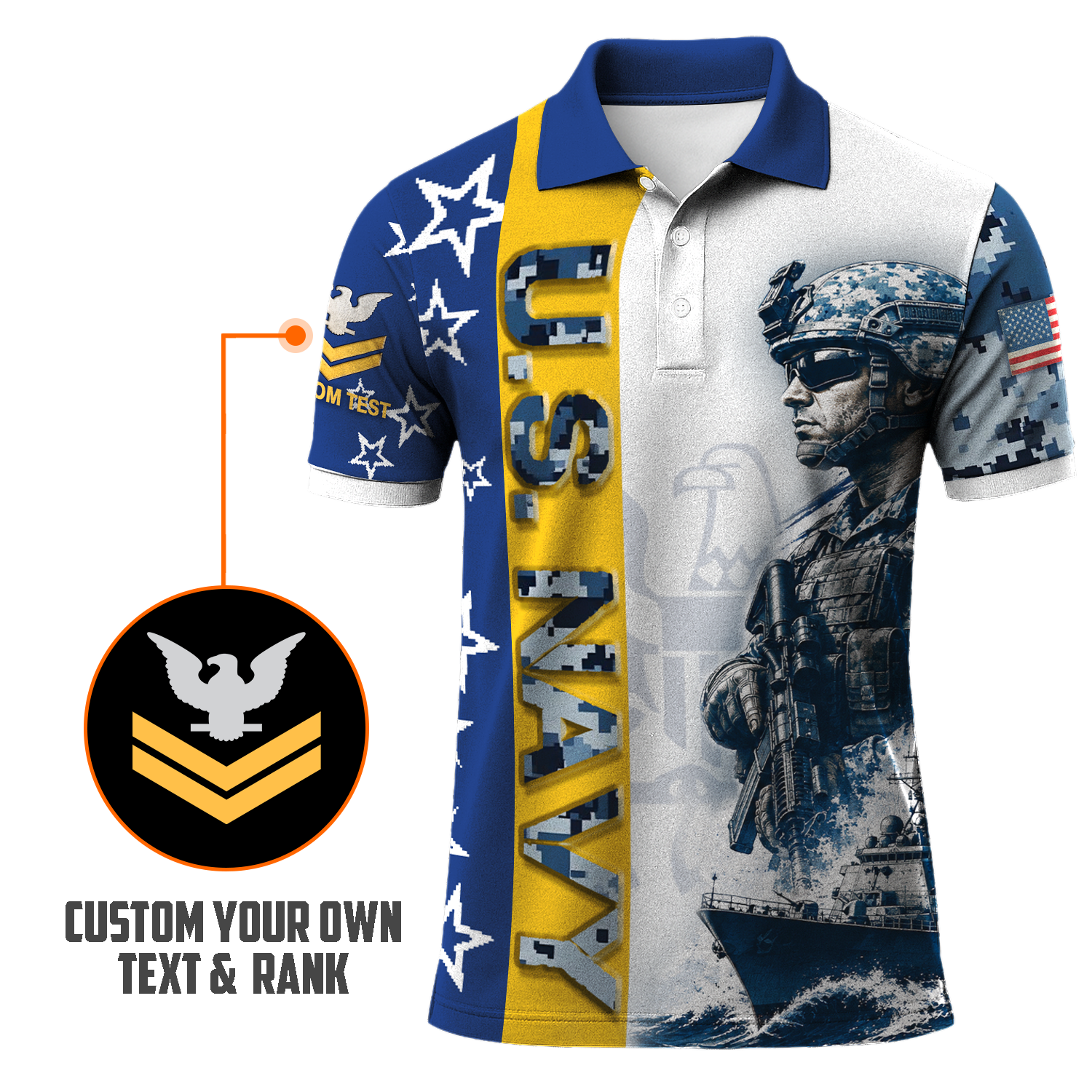 Personalized US Navy Military Polo Shirt with Custom Rank