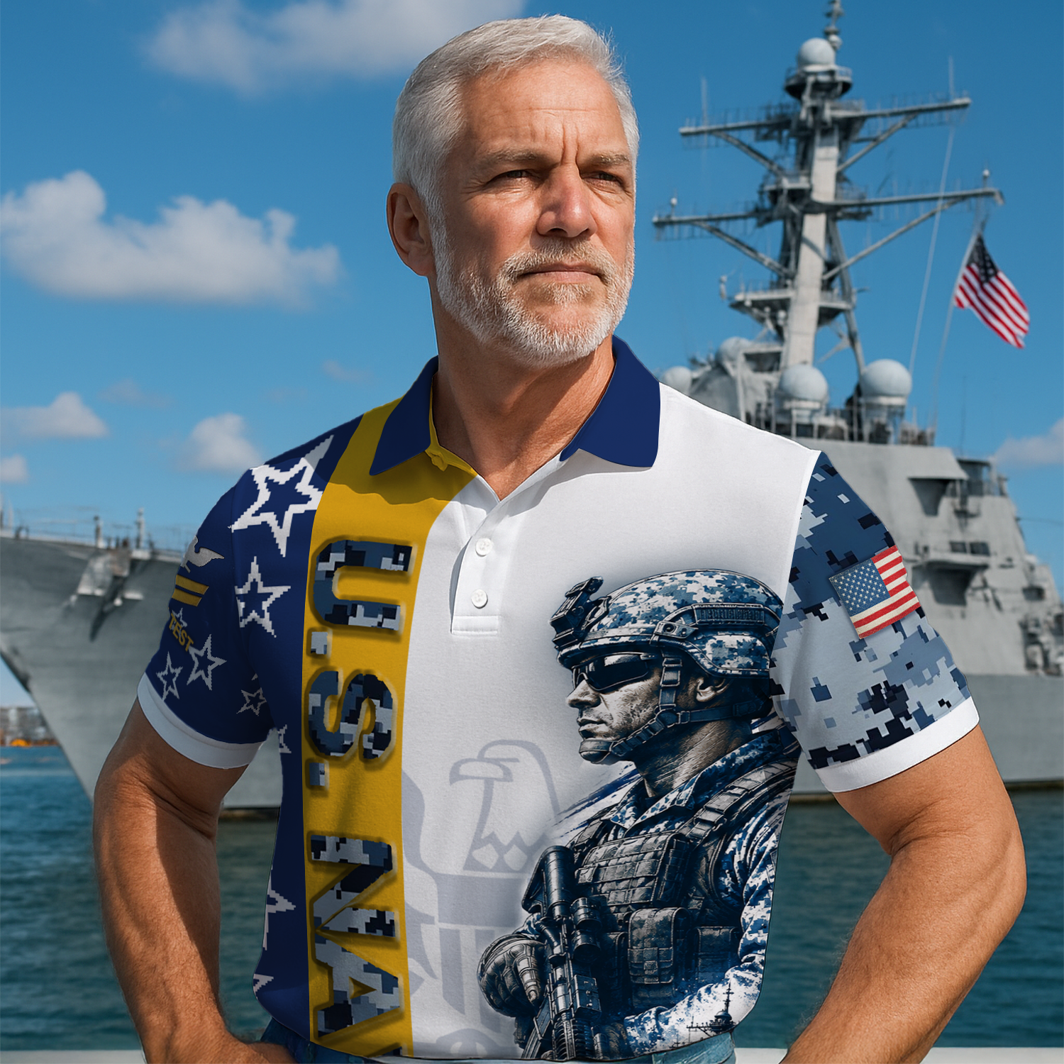 Personalized US Navy Military Polo Shirt with Custom Rank