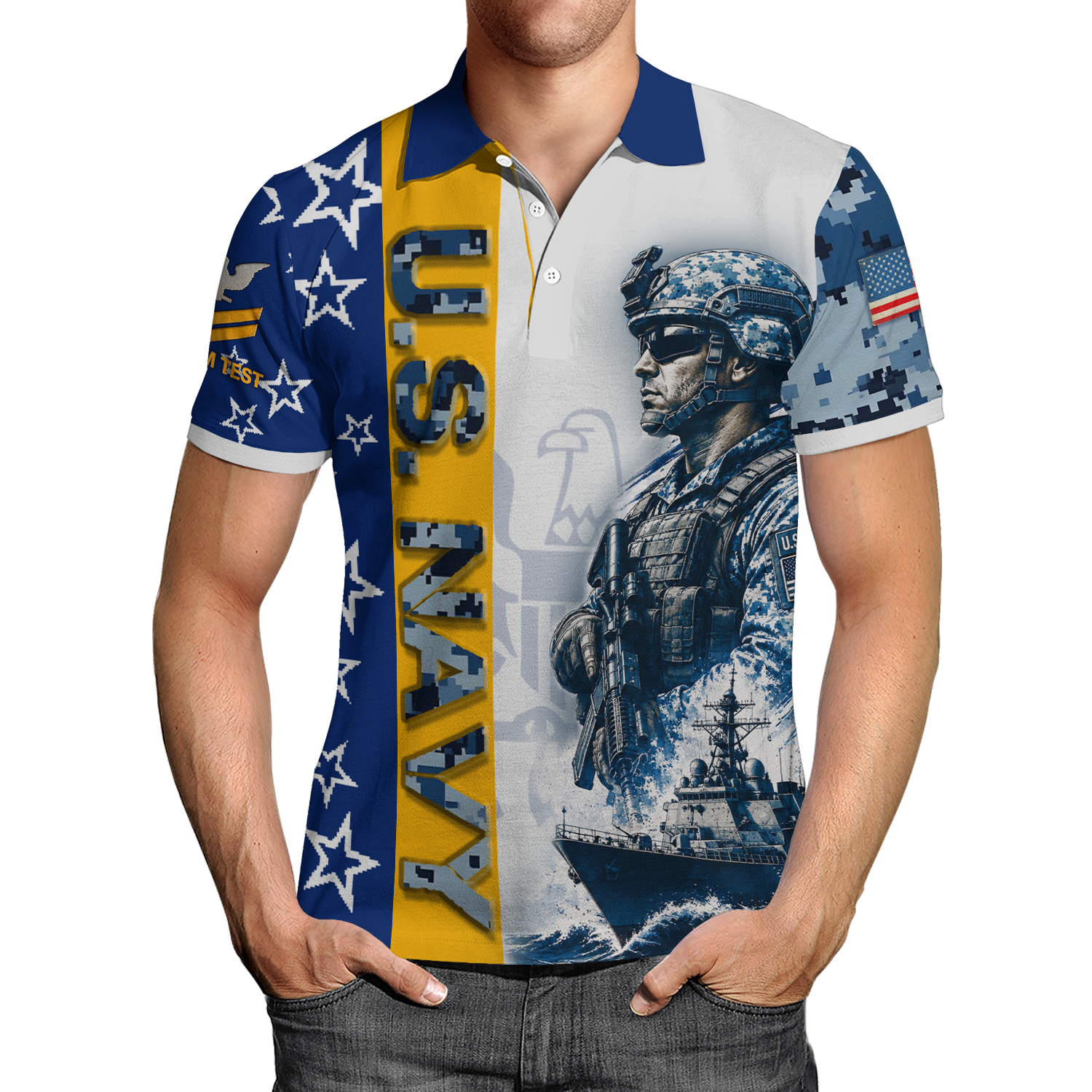 Personalized US Navy Military Polo Shirt with Custom Rank