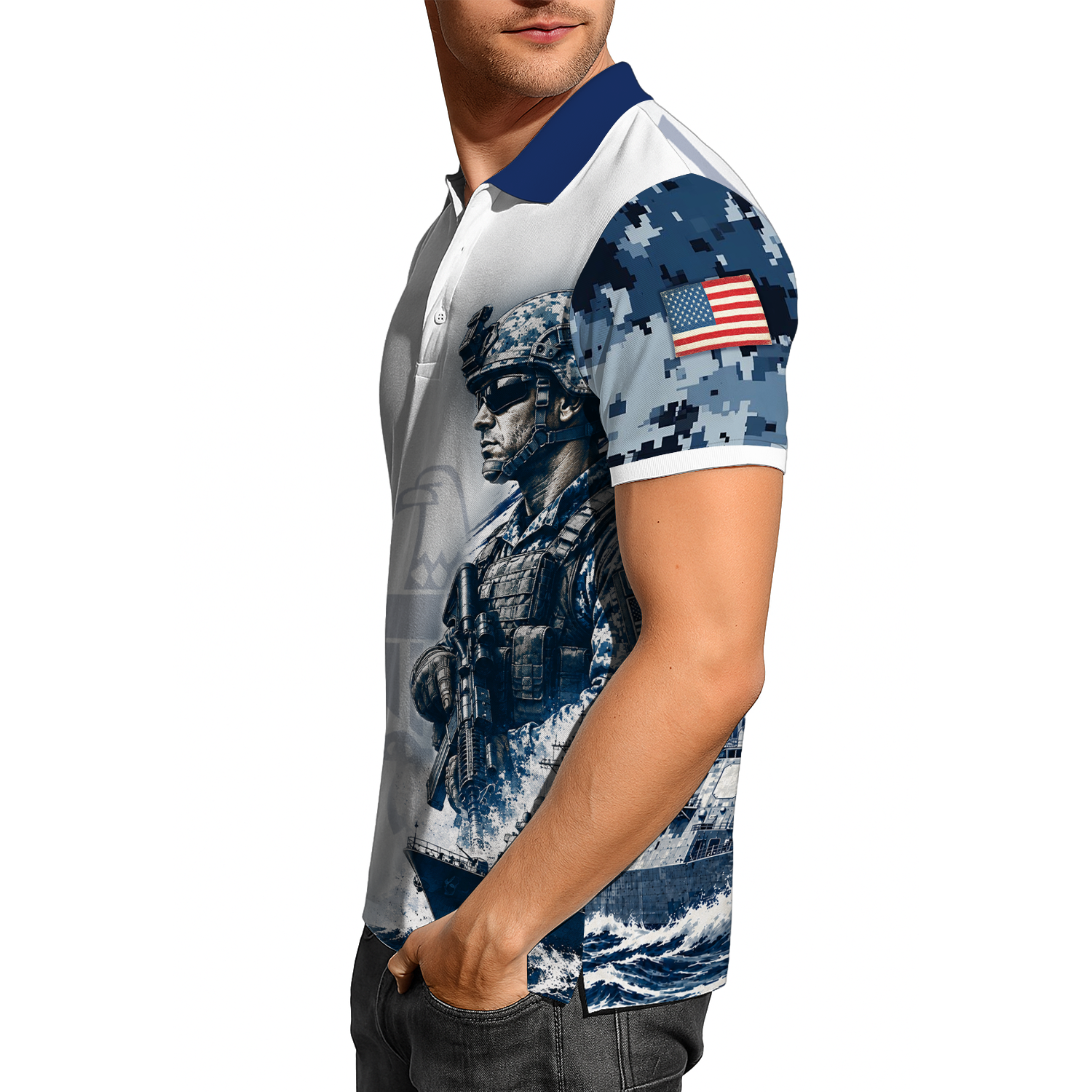 Personalized US Navy Military Polo Shirt with Custom Rank