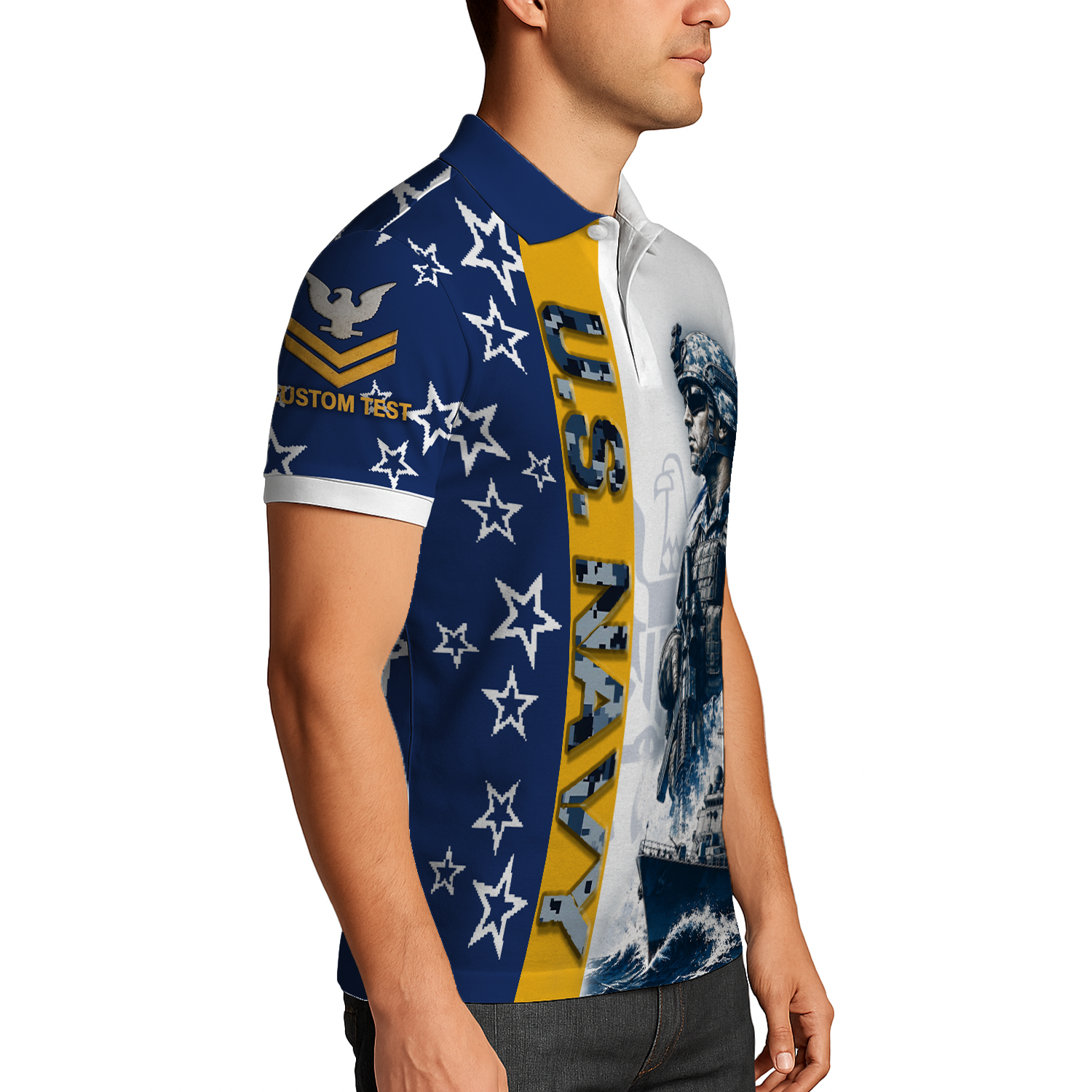 Personalized US Navy Military Polo Shirt with Custom Rank