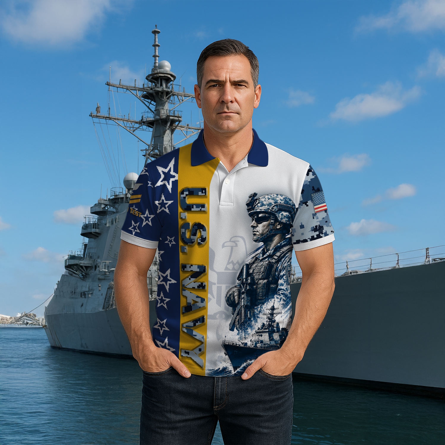 Personalized US Navy Military Polo Shirt with Custom Rank