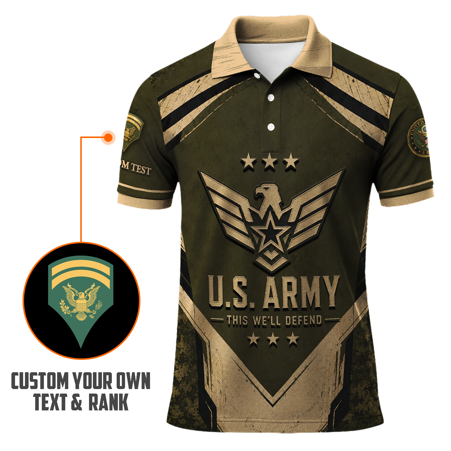 Personalized US Army Military Polo Shirt with Custom Rank
