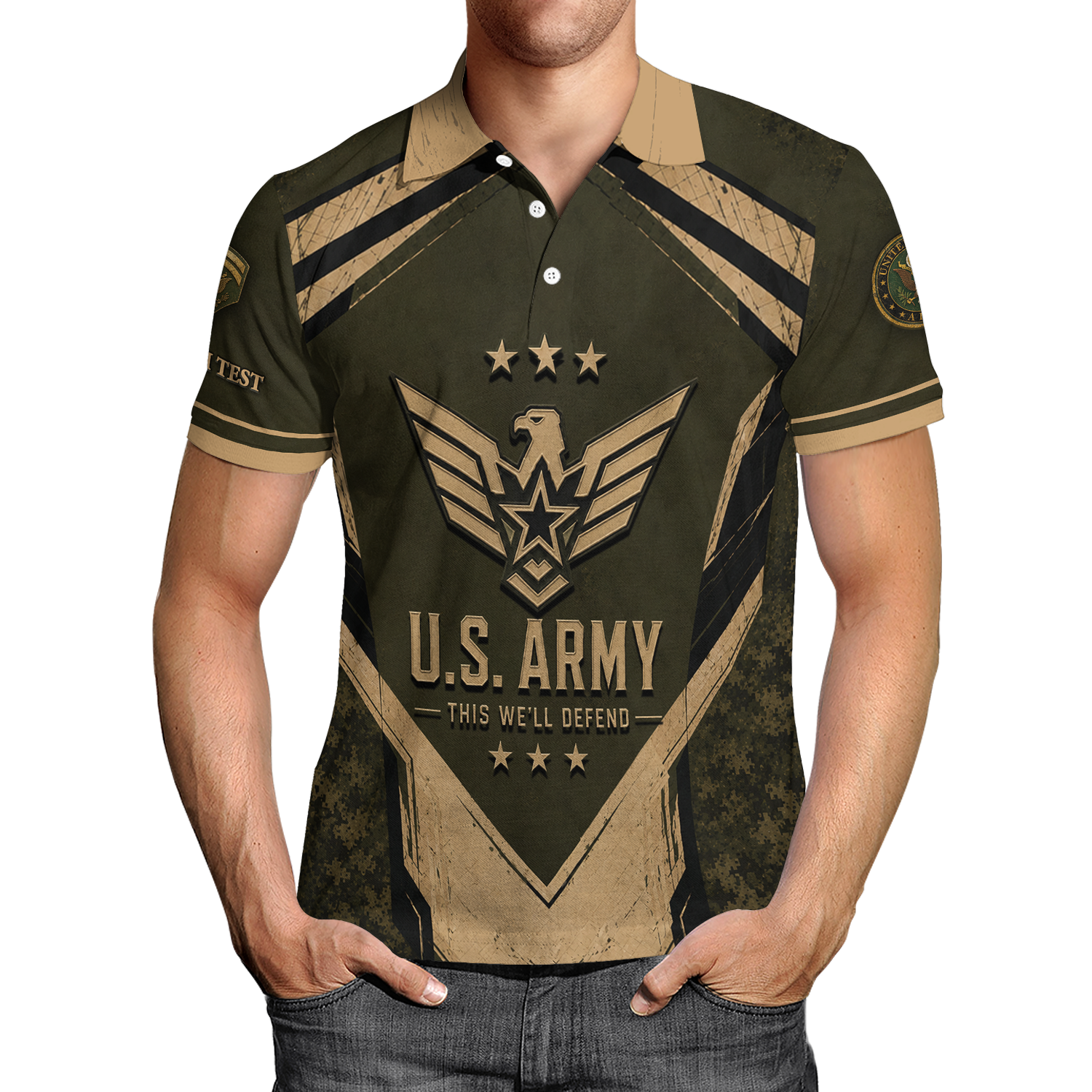 Personalized US Army Military Polo Shirt with Custom Rank