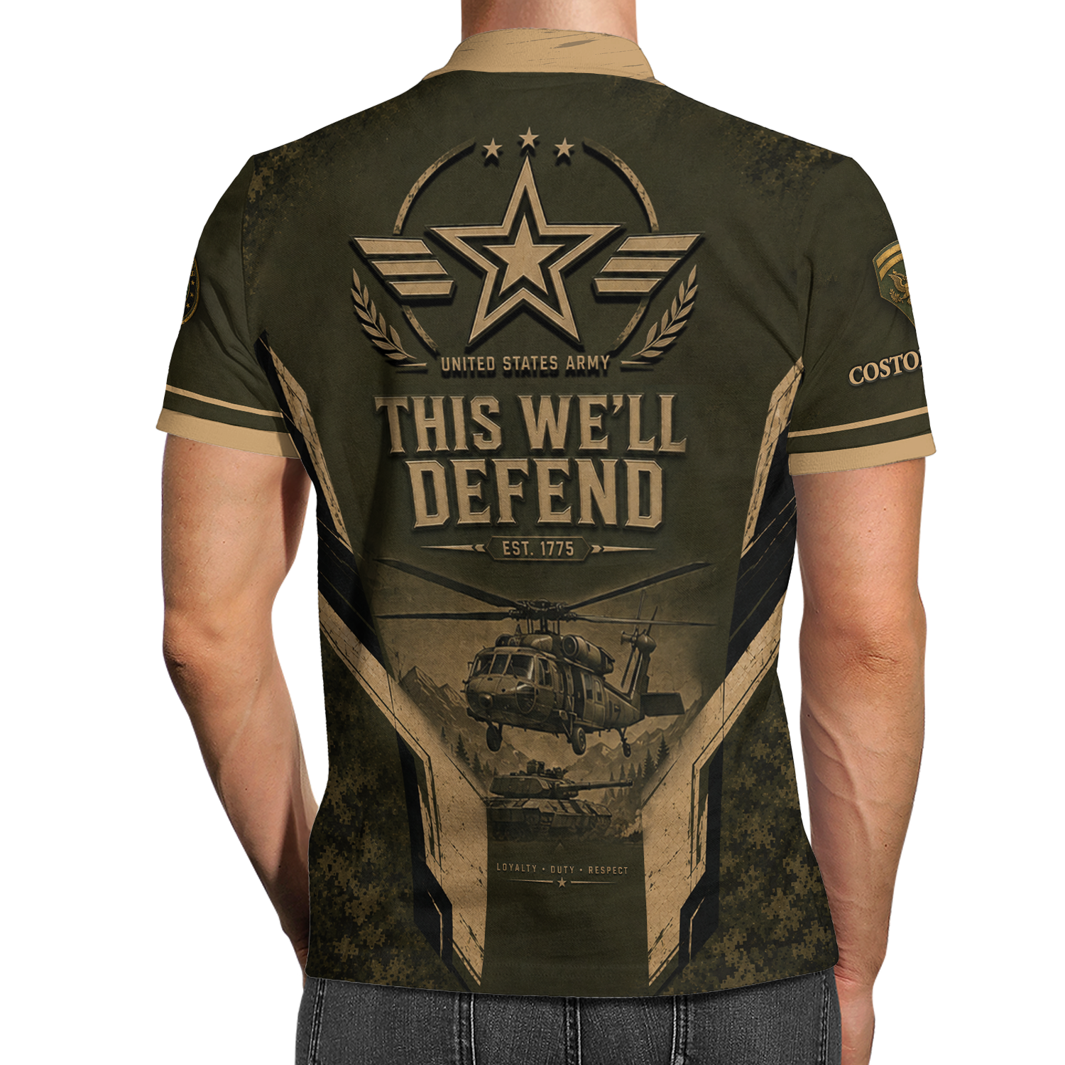 Personalized US Army Military Polo Shirt with Custom Rank