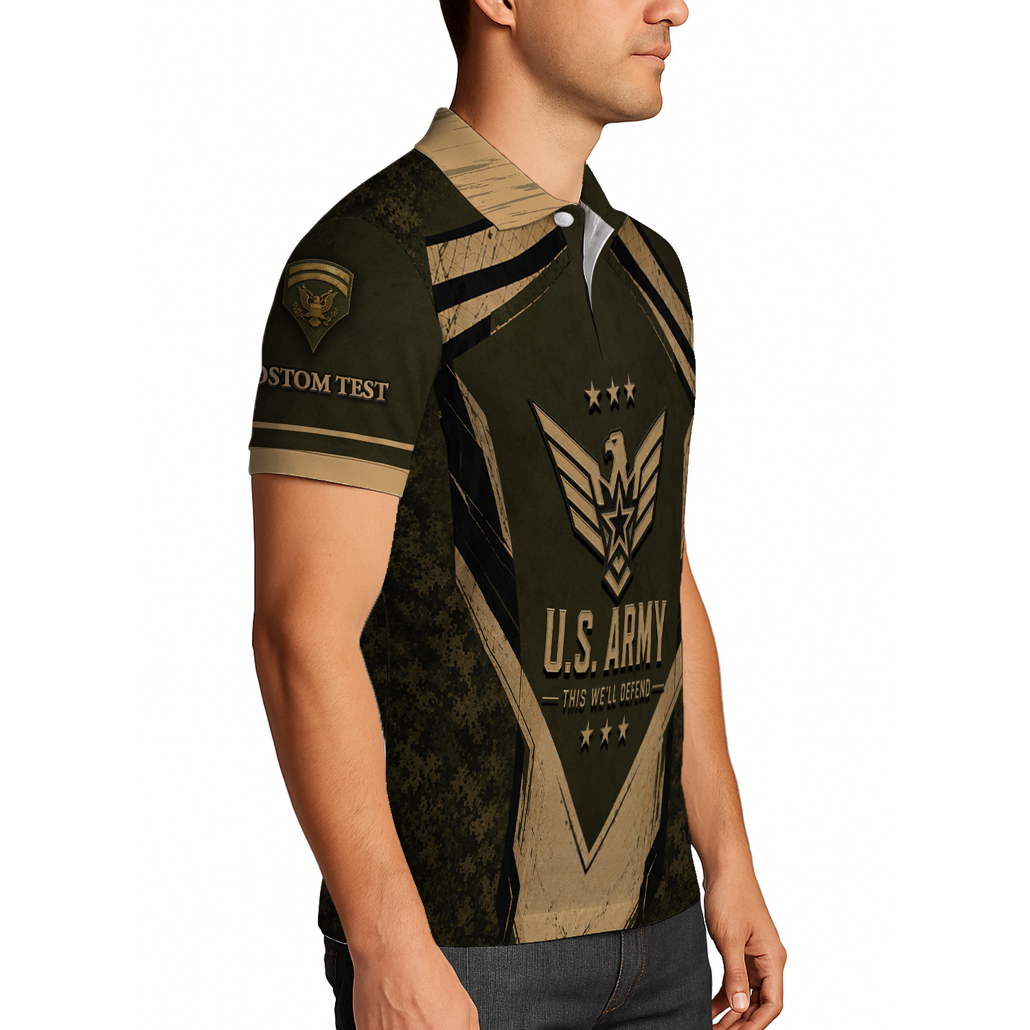 Personalized US Army Military Polo Shirt with Custom Rank