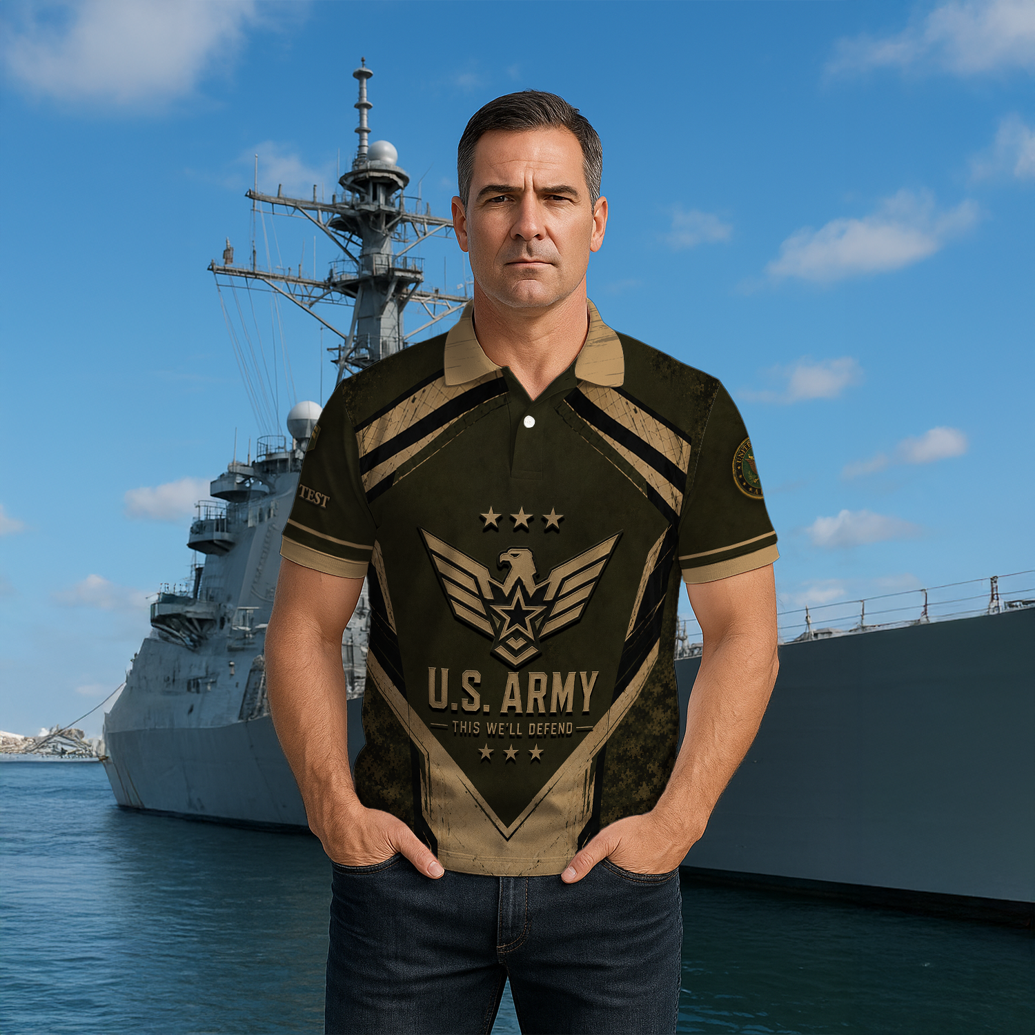 Personalized US Army Military Polo Shirt with Custom Rank