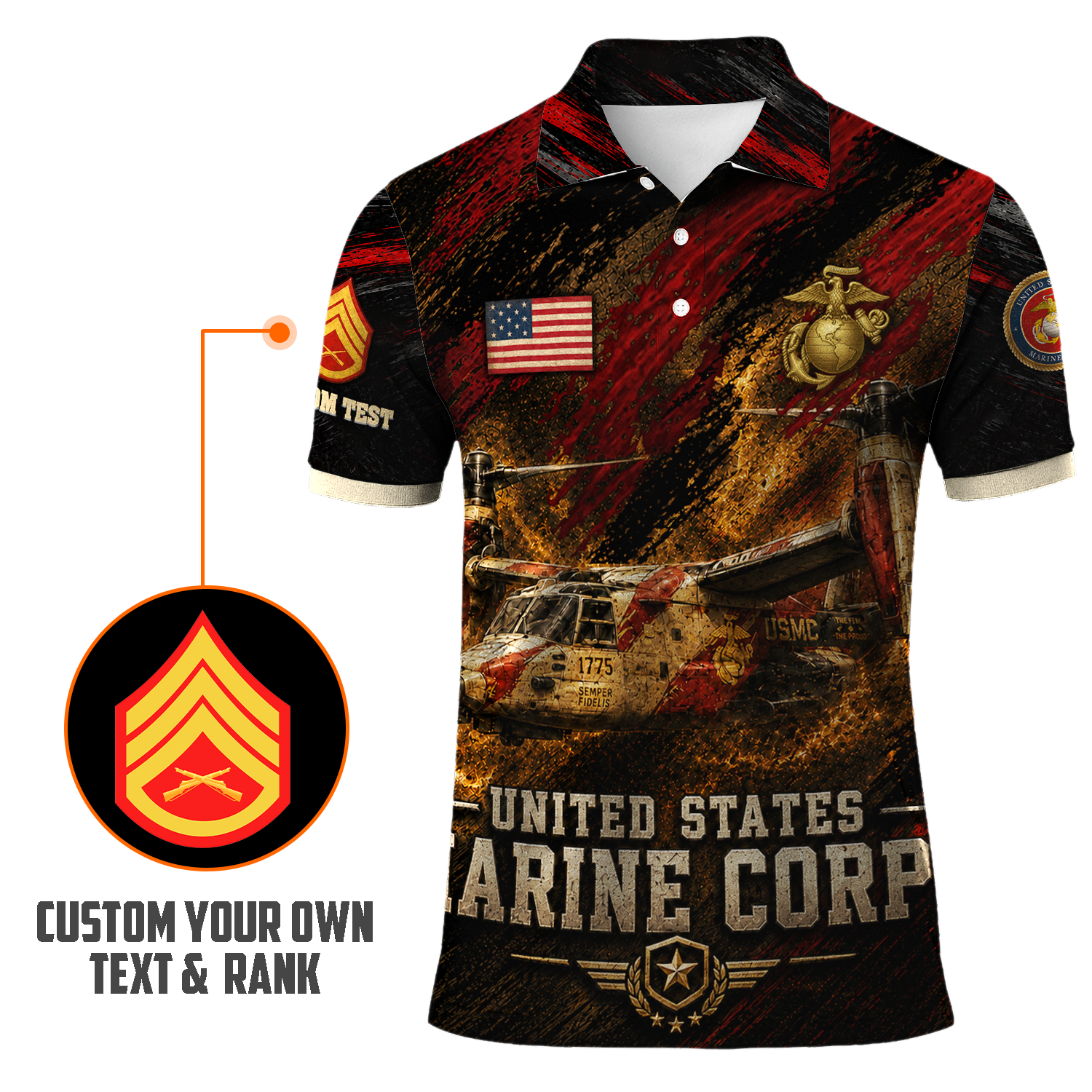 Personalized USMC Military Gift 3D All-Over Print Polo Shirt