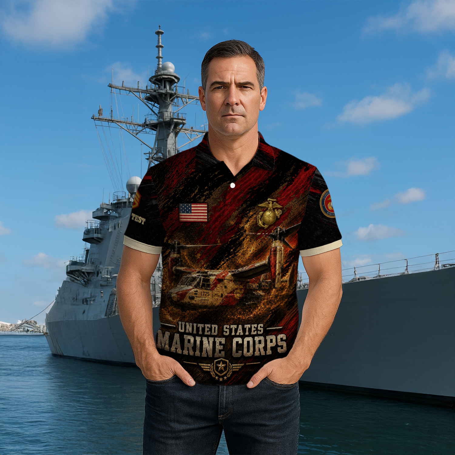 Personalized USMC Military Gift 3D All-Over Print Polo Shirt
