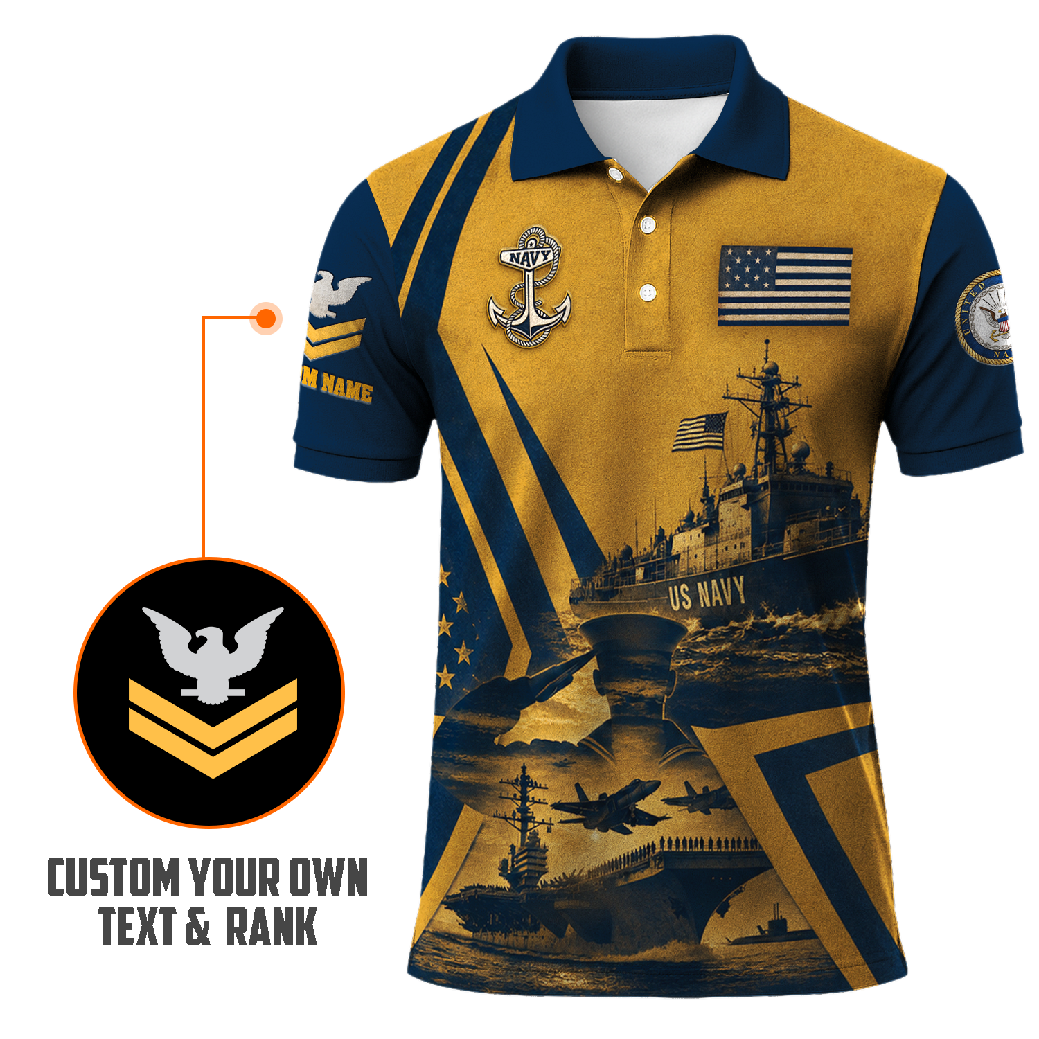 Custom US Navy Honor Courage Commitment 3D Polo Shirt
