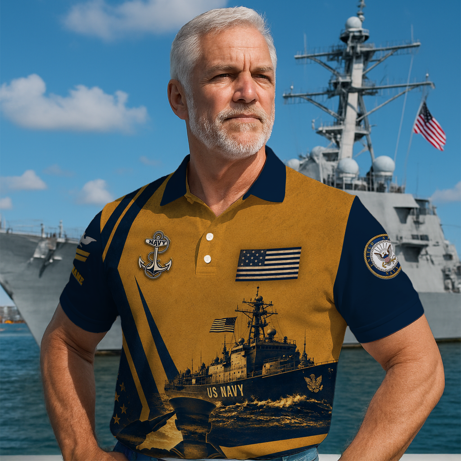 Custom US Navy Honor Courage Commitment 3D Polo Shirt