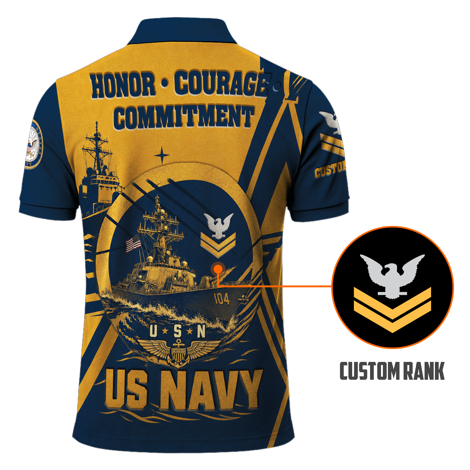 Custom US Navy Honor Courage Commitment 3D Polo Shirt