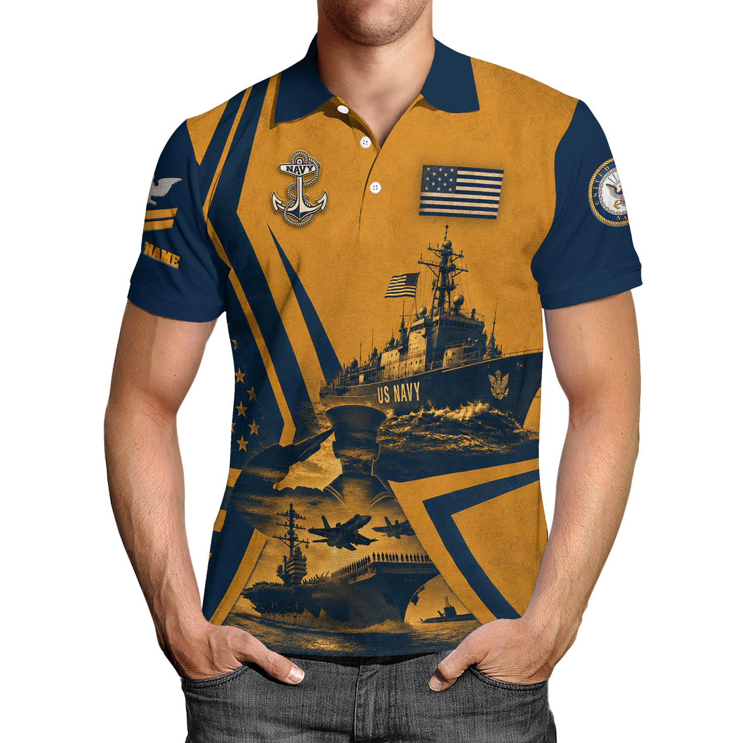 Custom US Navy Honor Courage Commitment 3D Polo Shirt