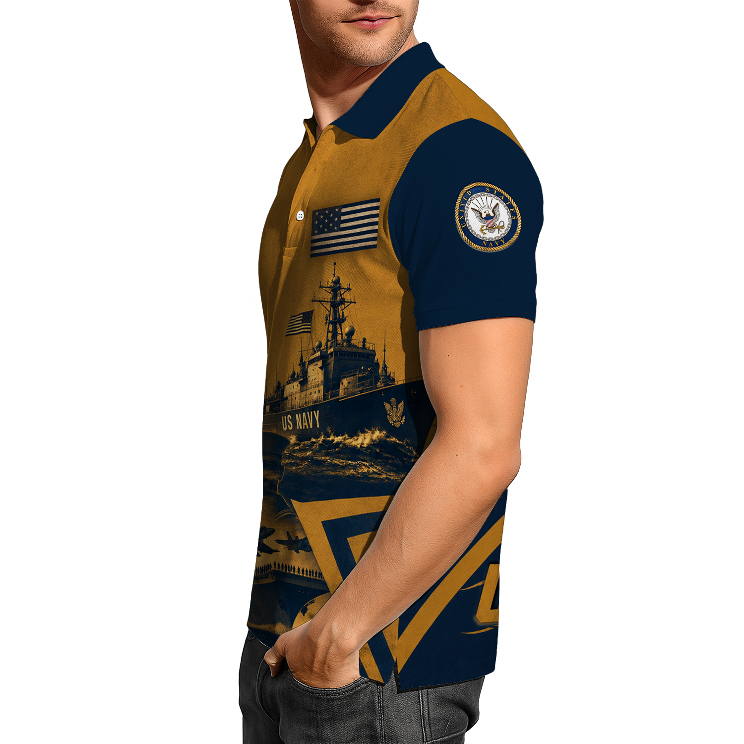 Custom US Navy Honor Courage Commitment 3D Polo Shirt