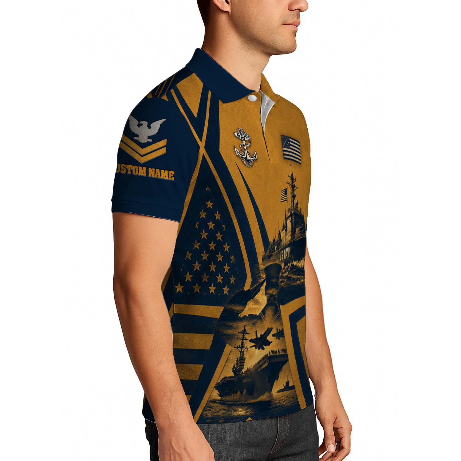 Custom US Navy Honor Courage Commitment 3D Polo Shirt