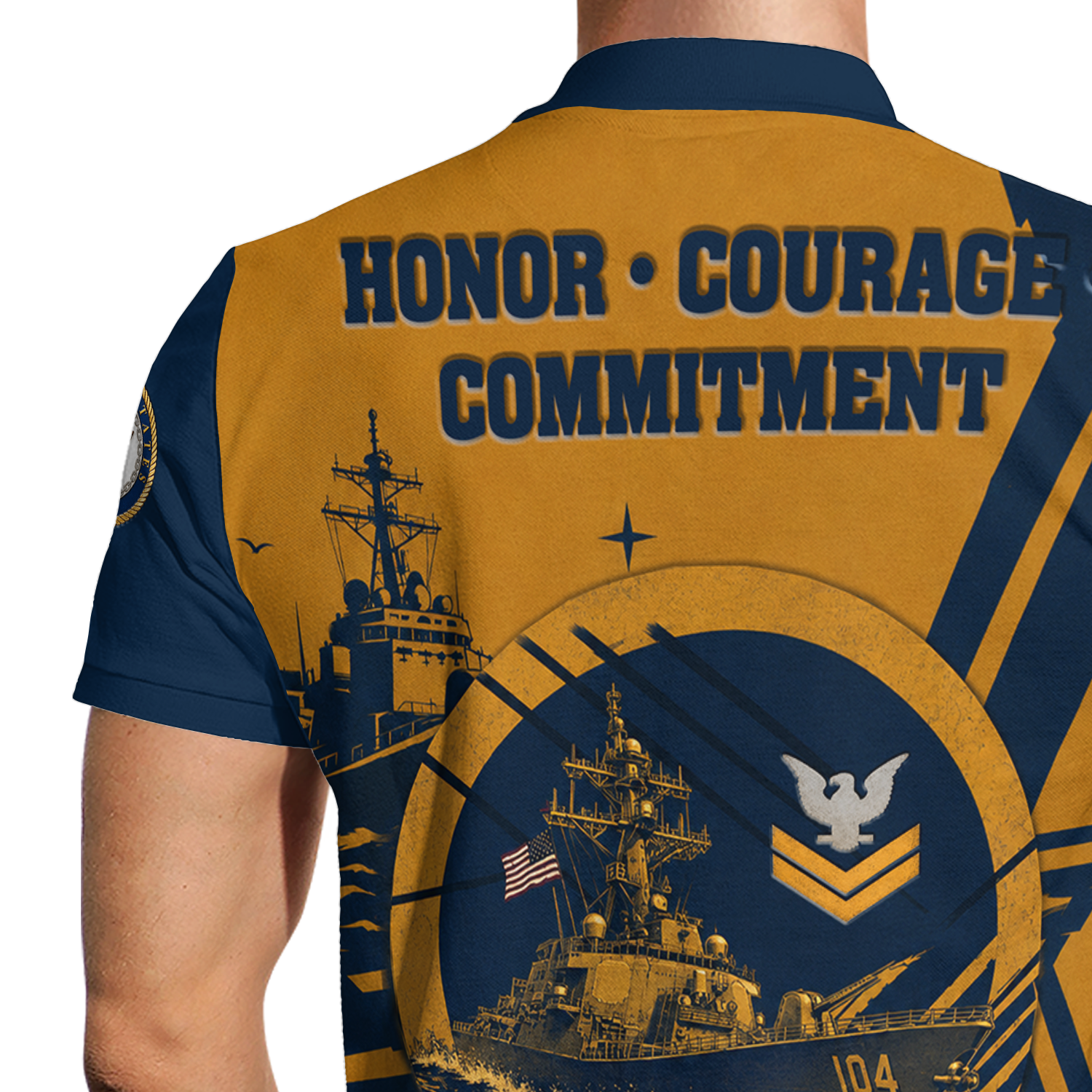 Custom US Navy Honor Courage Commitment 3D Polo Shirt