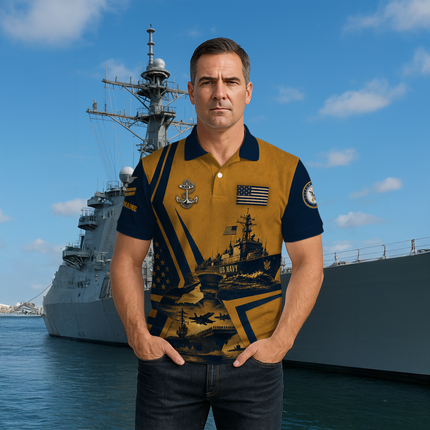 Custom US Navy Honor Courage Commitment 3D Polo Shirt