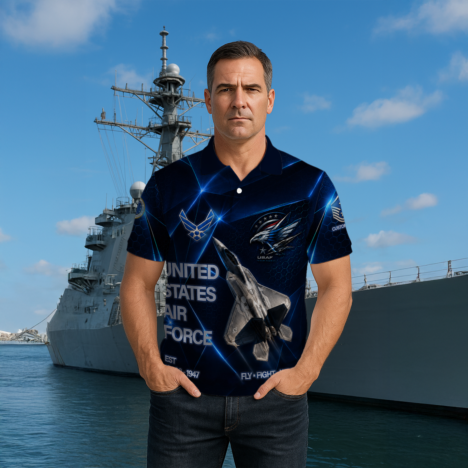 Personalized USAF Pilot Helmet 3D Polo Shirt Gift