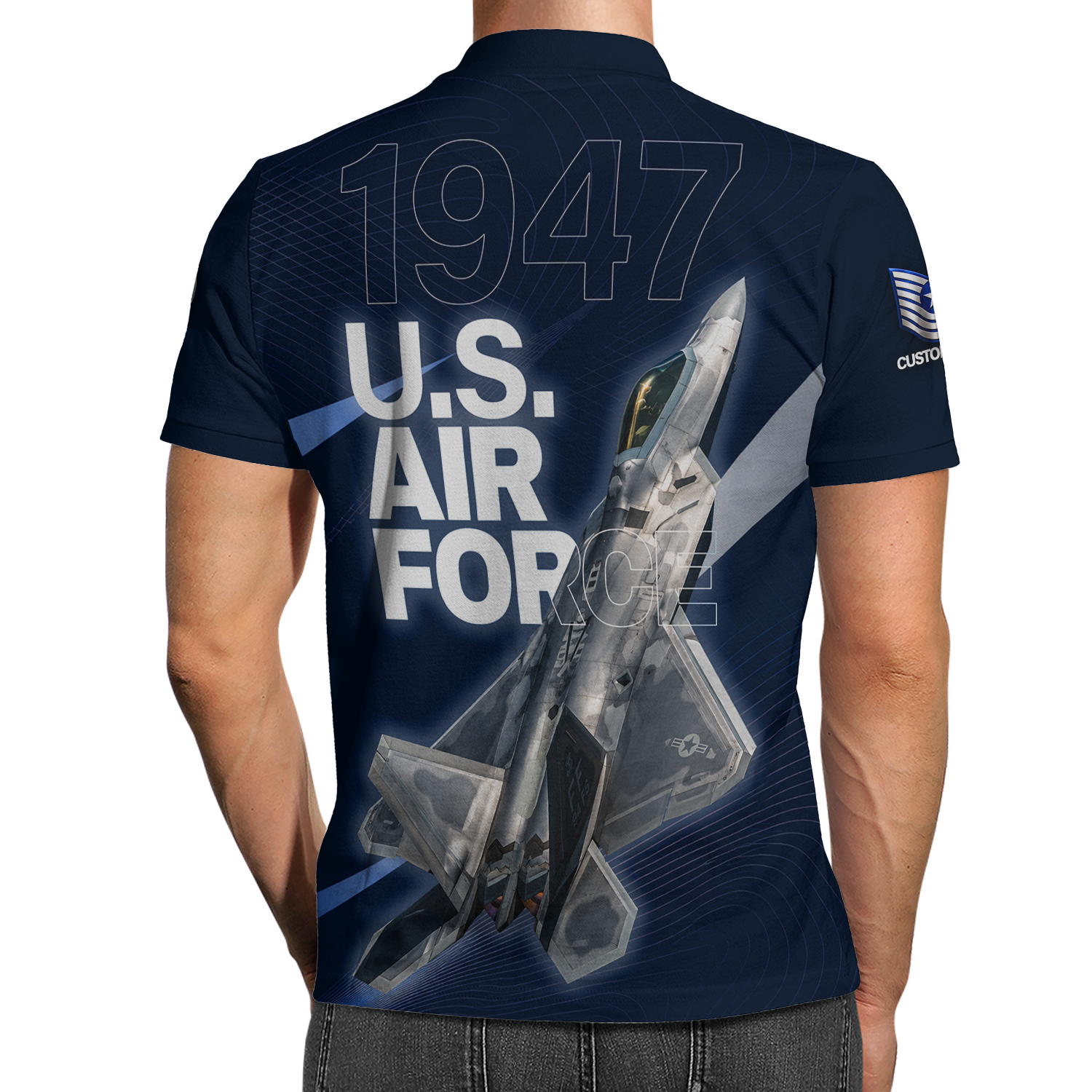 US Air Force Veteran Custom Name Rank Polo Shirt for Men