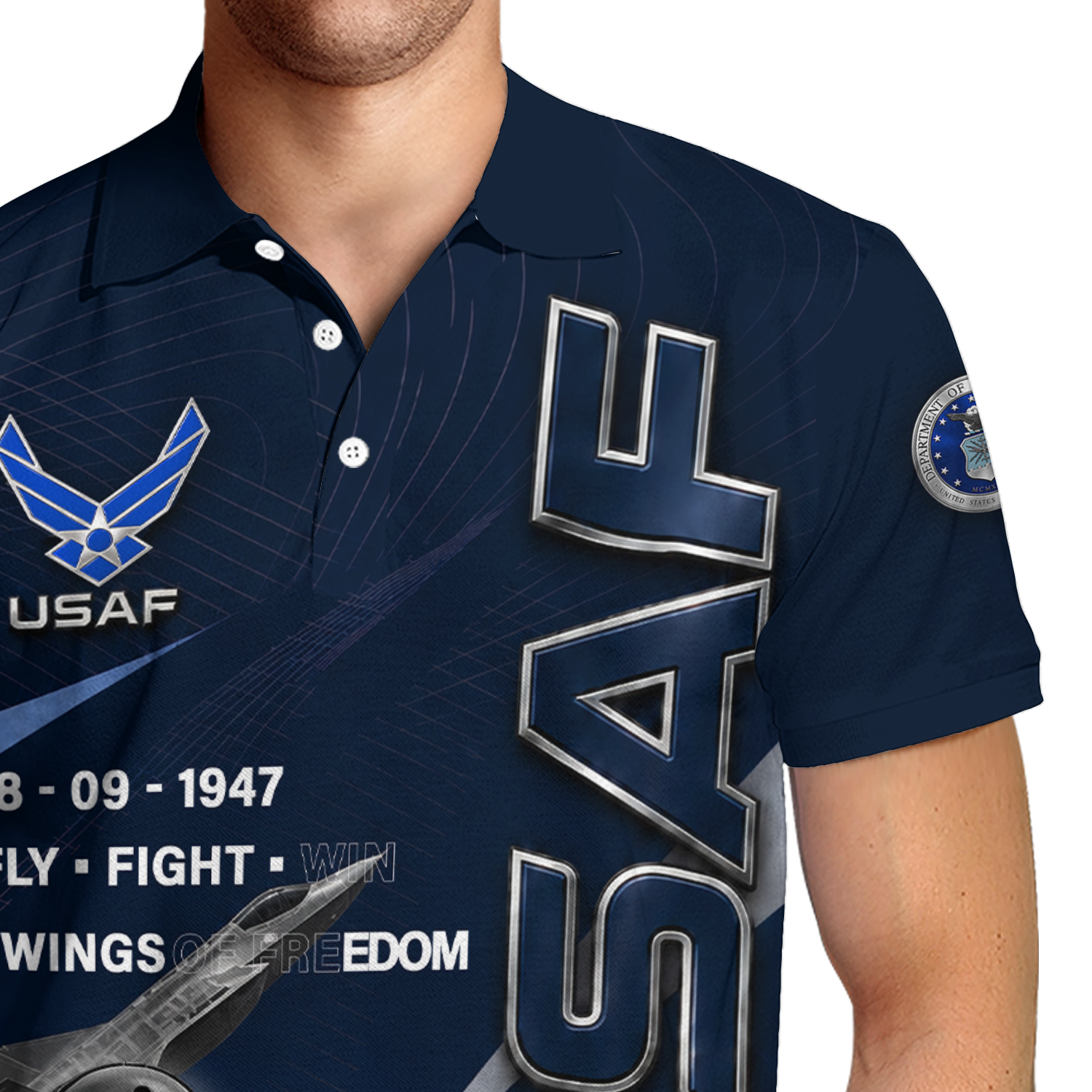 US Air Force Veteran Custom Name Rank Polo Shirt for Men