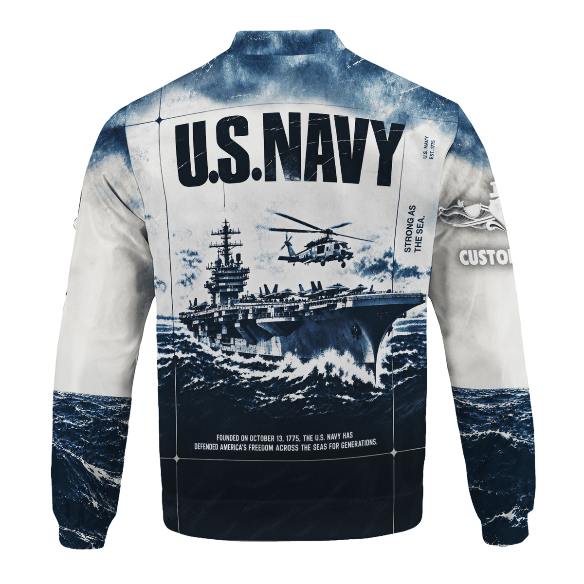 U.S. Navy Veteran Bomber Jacket Custom Military Rank & Text